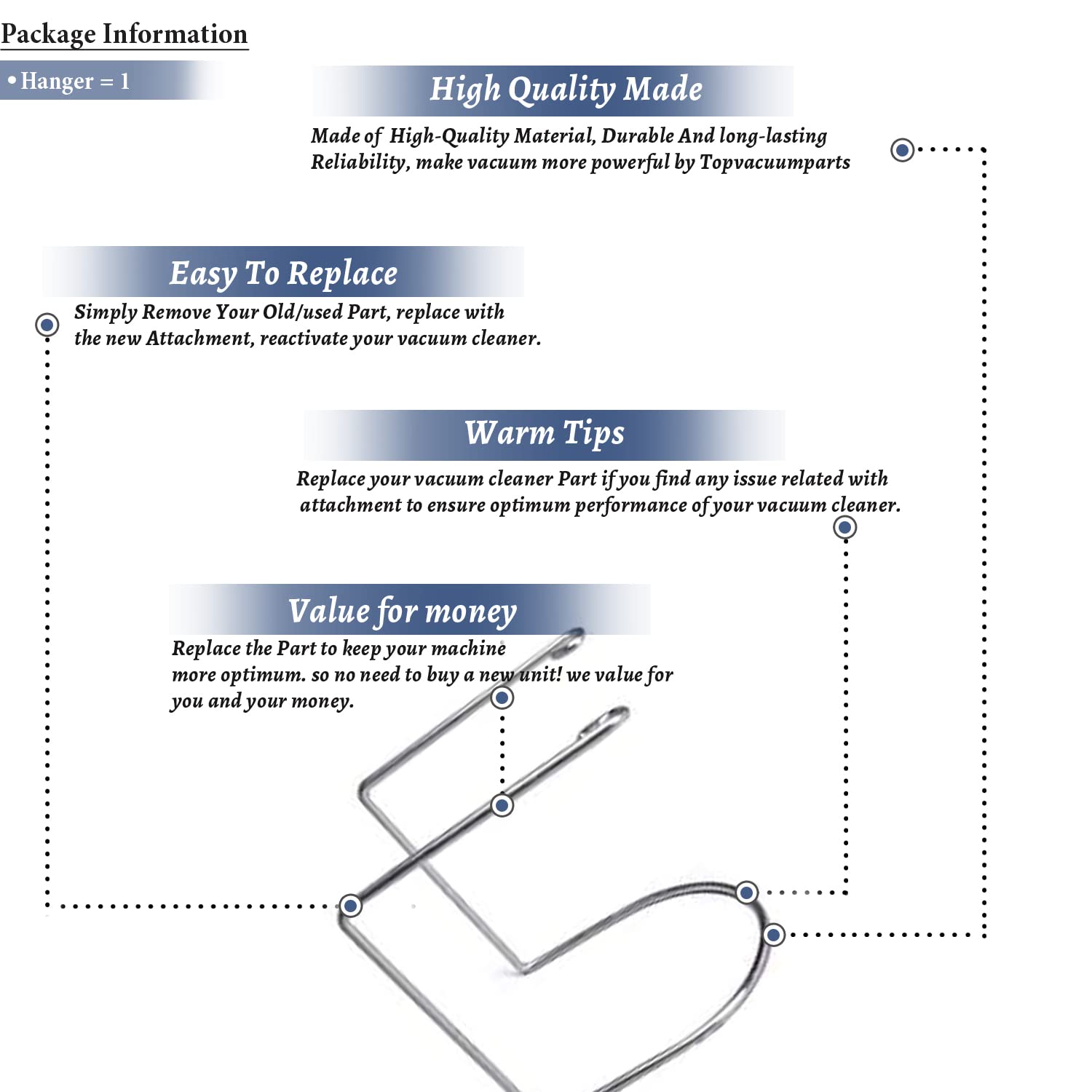 Topvacuumparts Replacement for Fit All,Central Vac Hose Hanger, Wire Hanger for mounting # Compare to part 06-1010-03