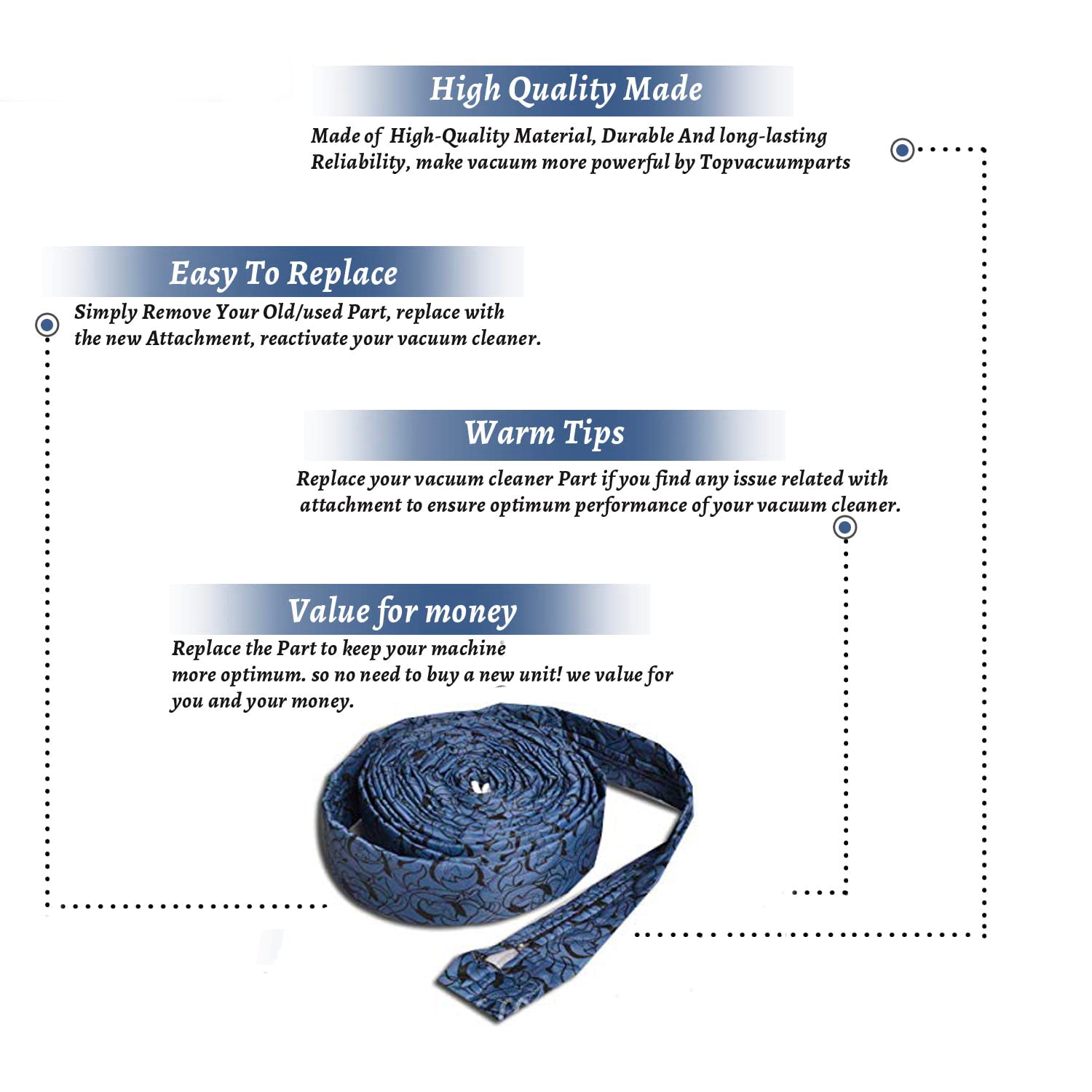 Topvacuumparts Replacement Part For Fit All Central Vac Central Vac Vacuum Cleaner Gray 30ft Quilted Hose Sock w/Zipper # compare to part 06-1030-06