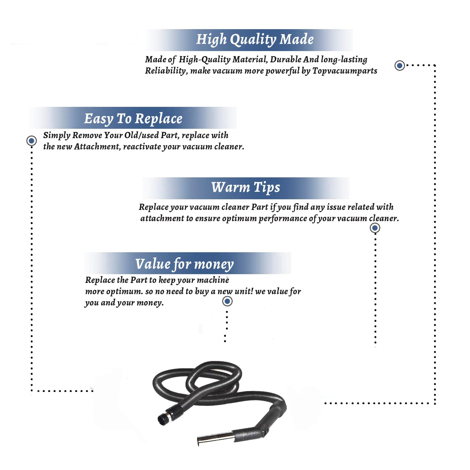 Topvacuumparts Replacement For Fit All Central Vac Black 6' to 30' Stretch Hose Plus Swivel Grip & Cuf # Compare to Part 06-1111-91