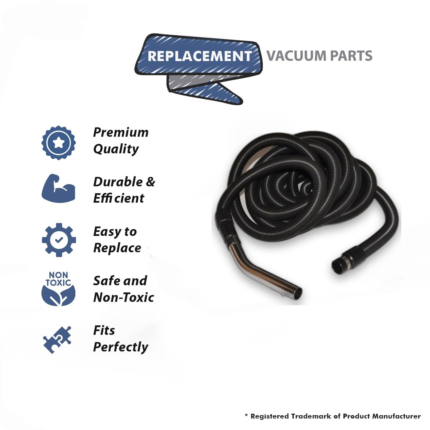 Topvacuumparts Replacement Part For Fit All Central Vacuum Cleaner 30Ft Black Hose Complete W/Button # compare to part 06-1180-04