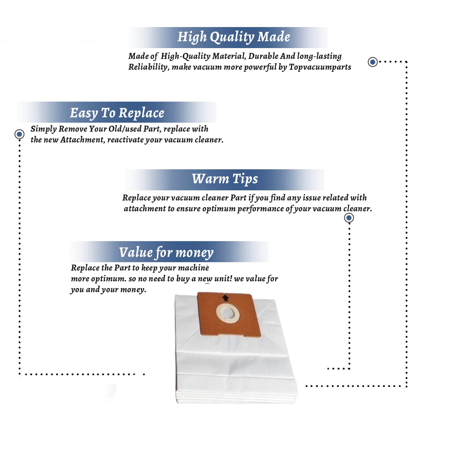 Topvacuumparts Replacement part For Fuller Brush,FB-PT2 Canister vacuum cleaner 6 paper Bags # Compare to part 06.155