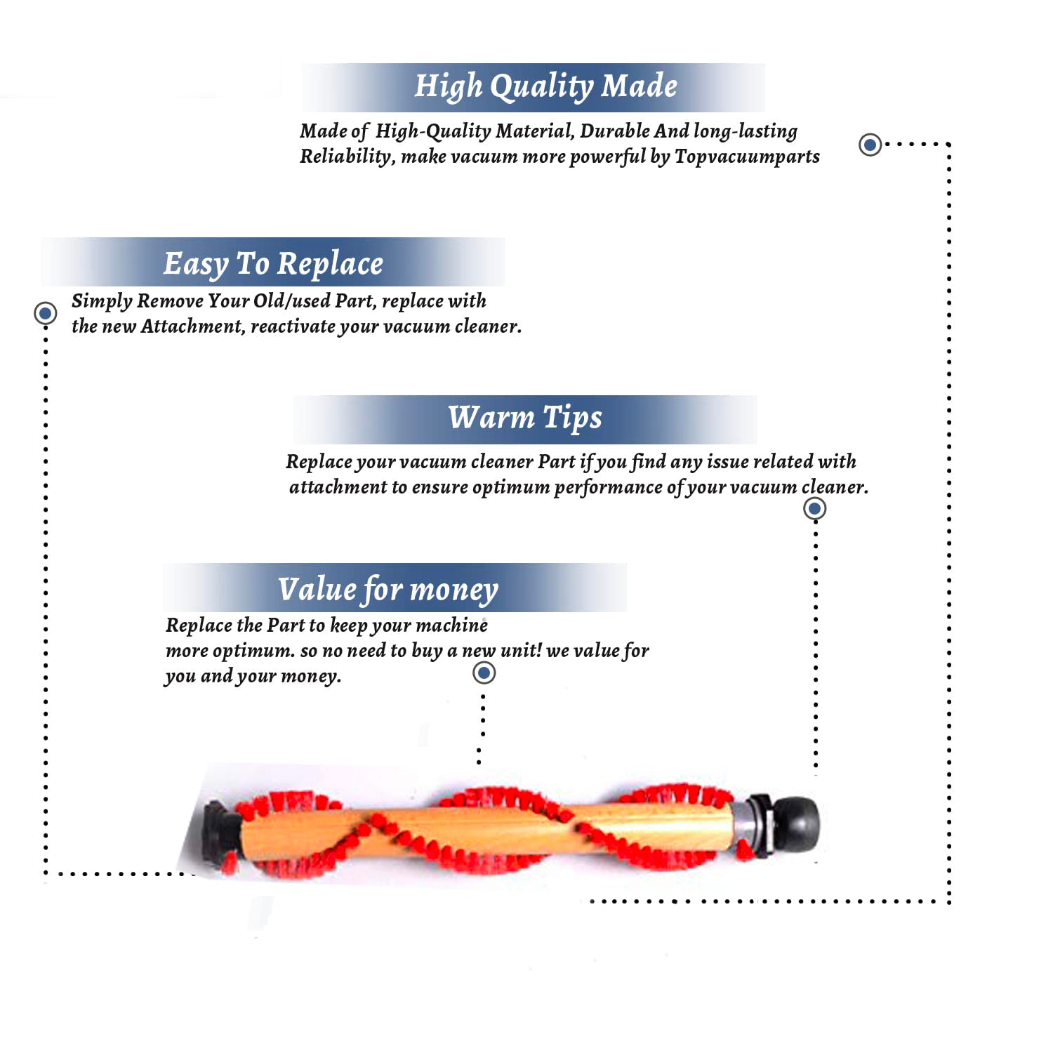 Topvacuumparts Replacement Part for Oreck Upright Vacuum Cleaner Cleaner Wood with Red Bristle Brush Roll Work with Xl21# Compare to Part 0R202
