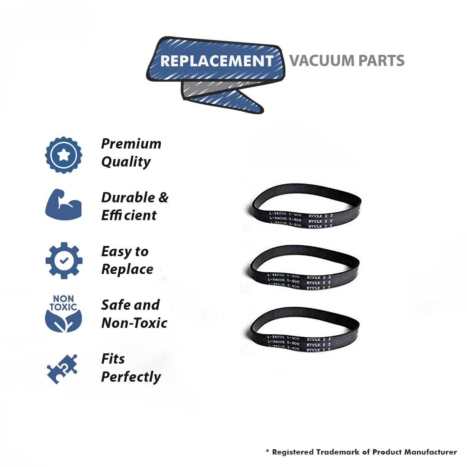 Topvacuumparts Replacement Part for Dirt Devil 14000 Purpose for Pets Upright, Style 22 Vacuum Flat Belts (3PK) # Compare to Part 1TR0065600