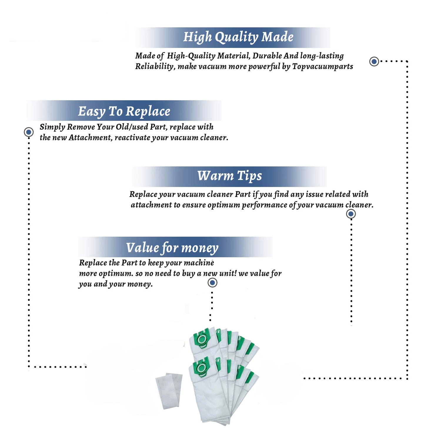 Topvacuumparts Type U Vacuum Bags Compatible for Miele S7000-Upright and Dynamic U1 Series Vacuum Cleaner Bags # compare to parts 10123230