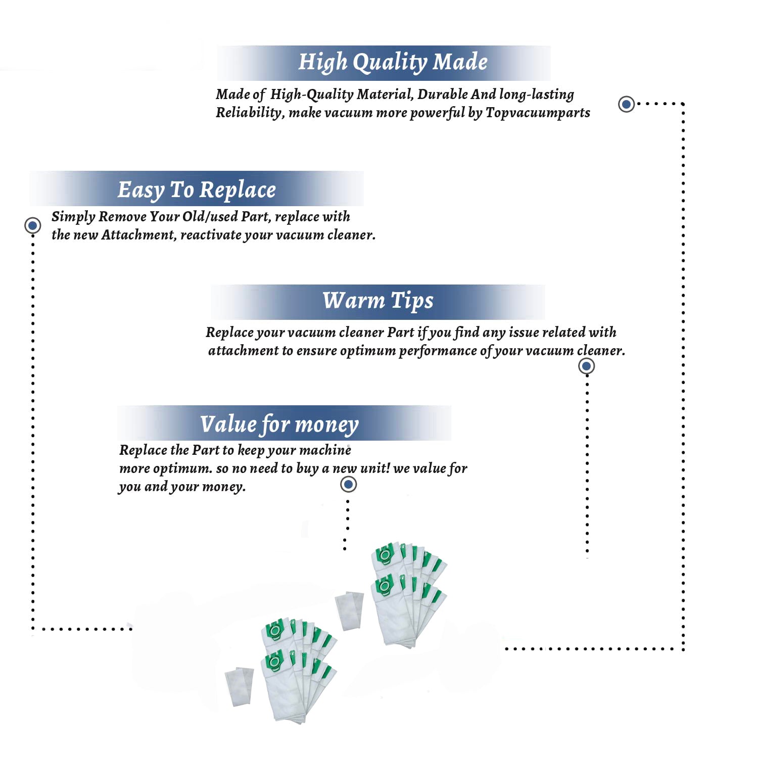 Topvacuumparts Type U Vacuum Bags 20 Pack Fits For Miele S7000-S7999 Upright and Dynamic U1 Seriese # compare to parts 10123230