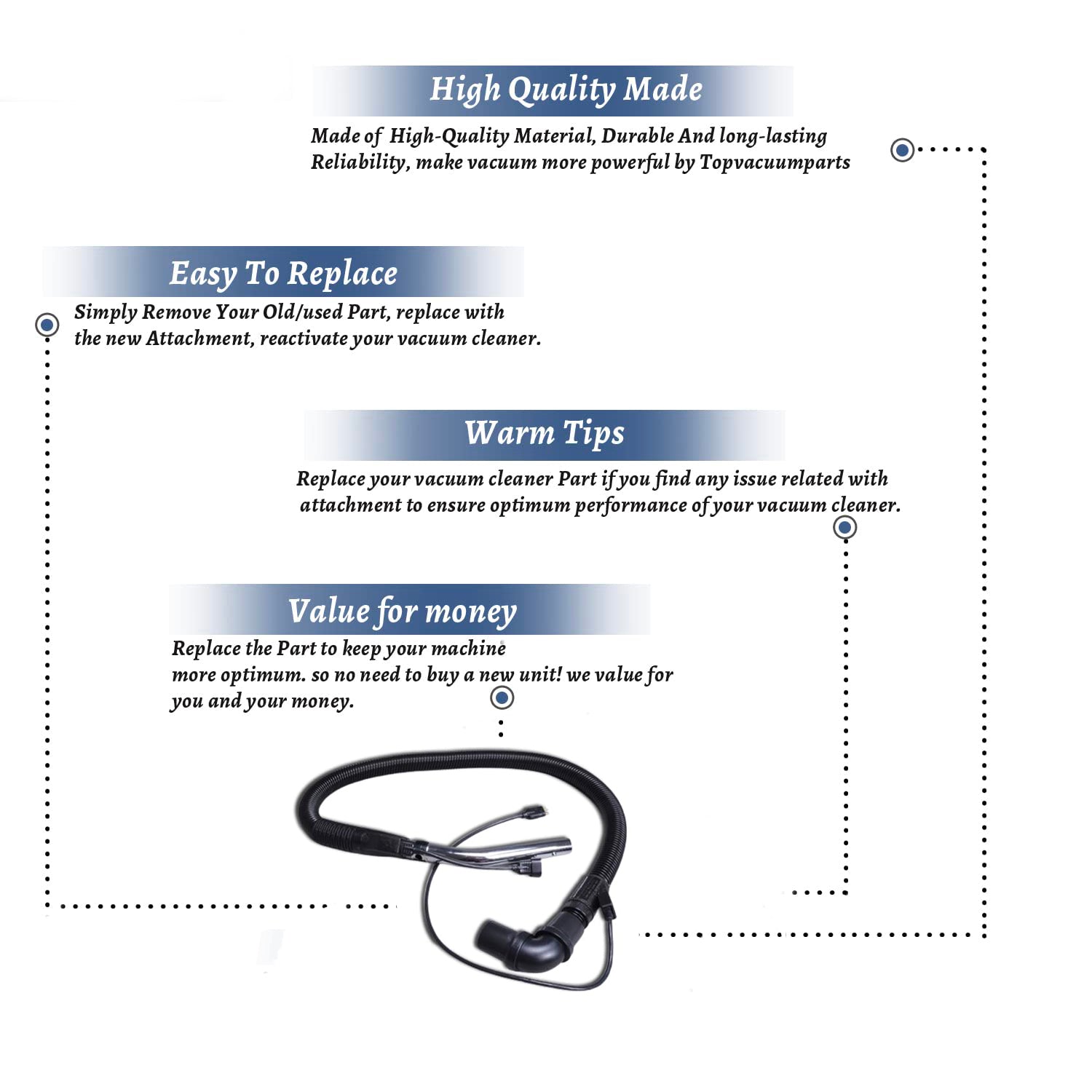 Topvacuumparts Replacement Part For Proteam Lil Hummer II and Sierra  Has 3 Wires On Both Ends Vacuum Cleaner Hose # Compare To Part 103434