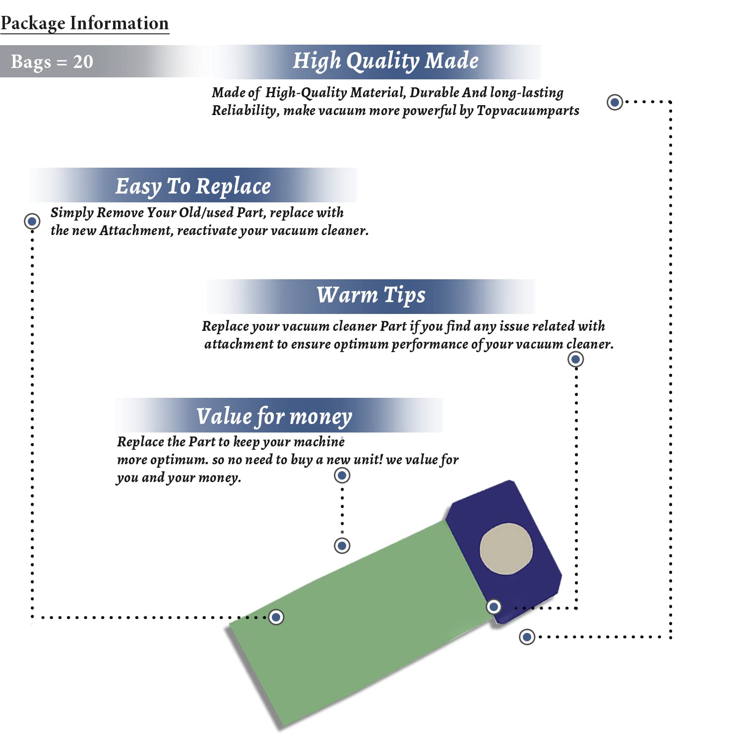Topvacuumparts Replacement Part For ProTeam Upright Vacuum Bags Combo Pack - 3 Packs (30 bags) # Compare to Part 103483