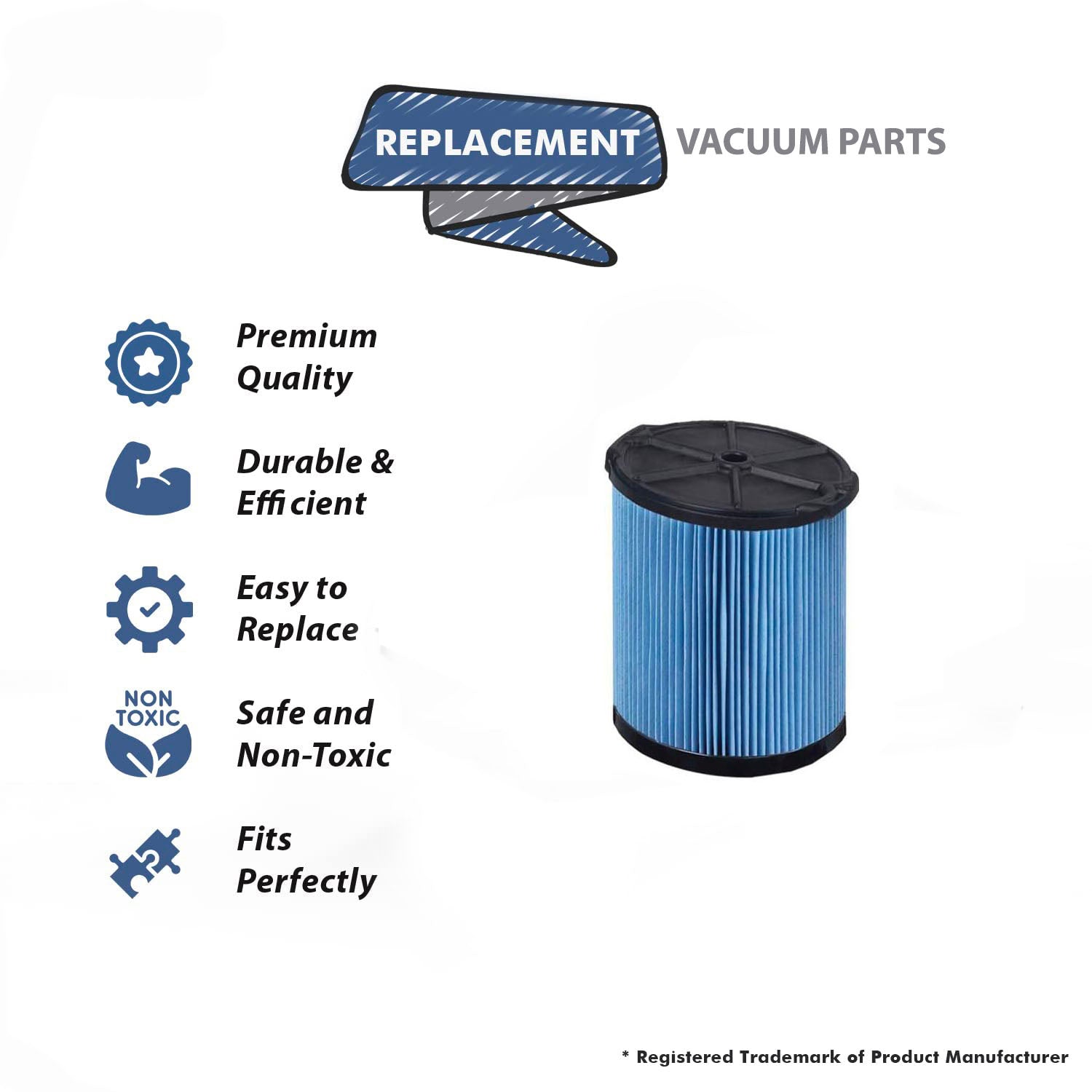 Topvacuumparts Replacement for ProTeam Qwik Lock Cartrid Filter Fits ProGuard 10, 15, 16 and 20 gallon wet/dry vacuums # Compare To Part 107175