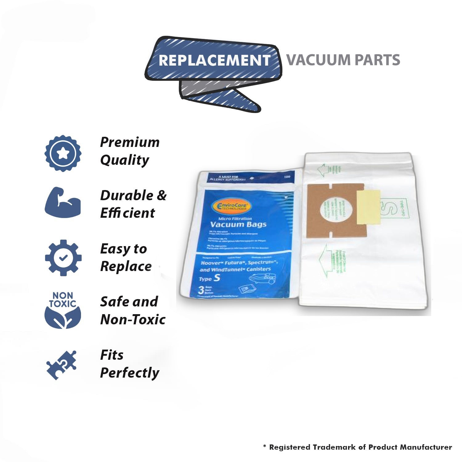 Topvacuumparts Replacement Part For Hoover Canister Vacuum Cleaner Type-S Paper Bags 3PK # compare to part 4010100S