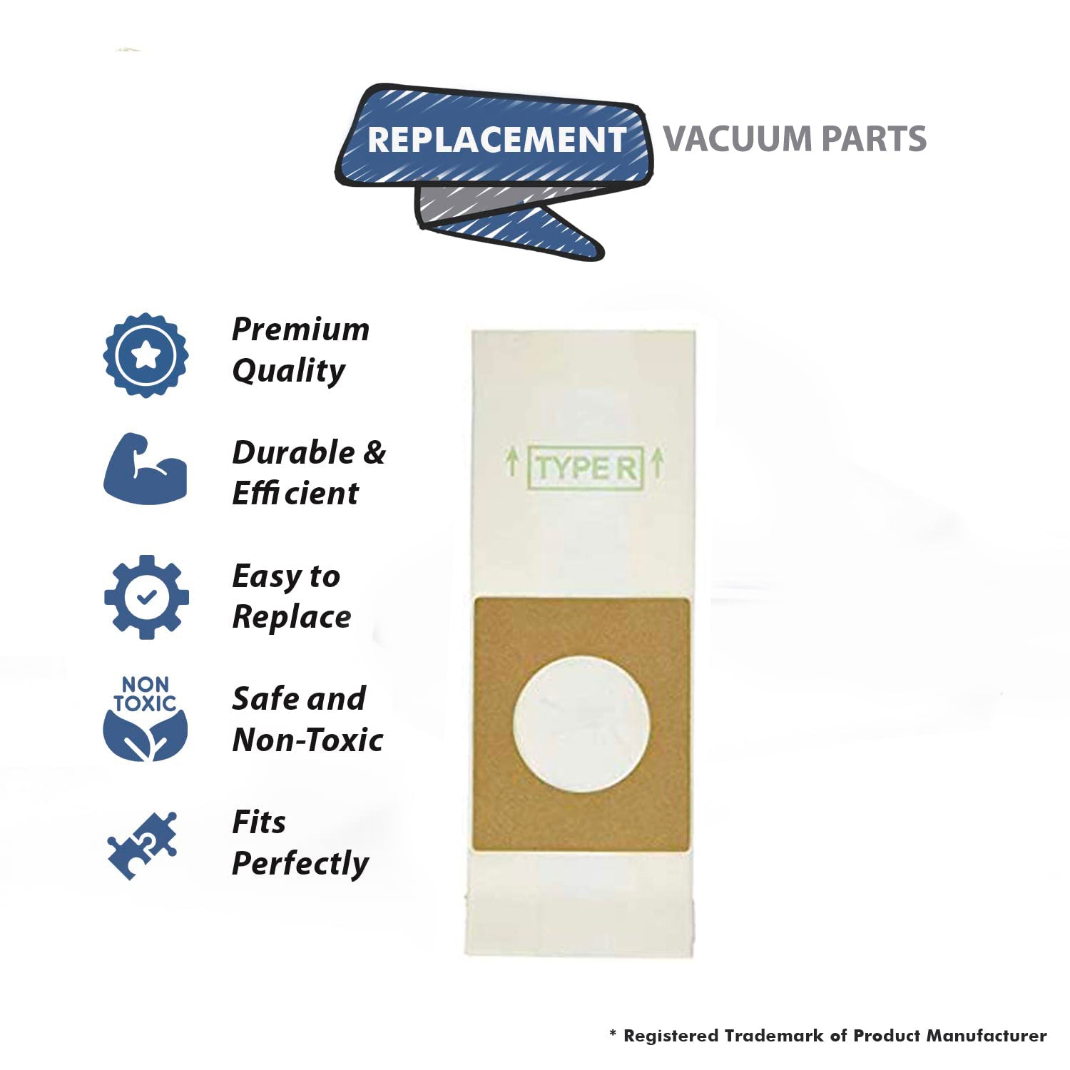 Topvacuumparts Replacement Part for Hoover Spirit Canister Vacuum Cleaner R-Type 5PK Paper Bags # compare to part 112SW