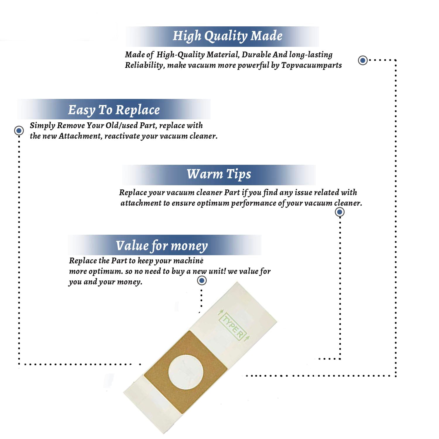 Topvacuumparts Replacement Part for Hoover Spirit Canister Vacuum Cleaner R-Type 5PK Paper Bags # compare to part 112SW