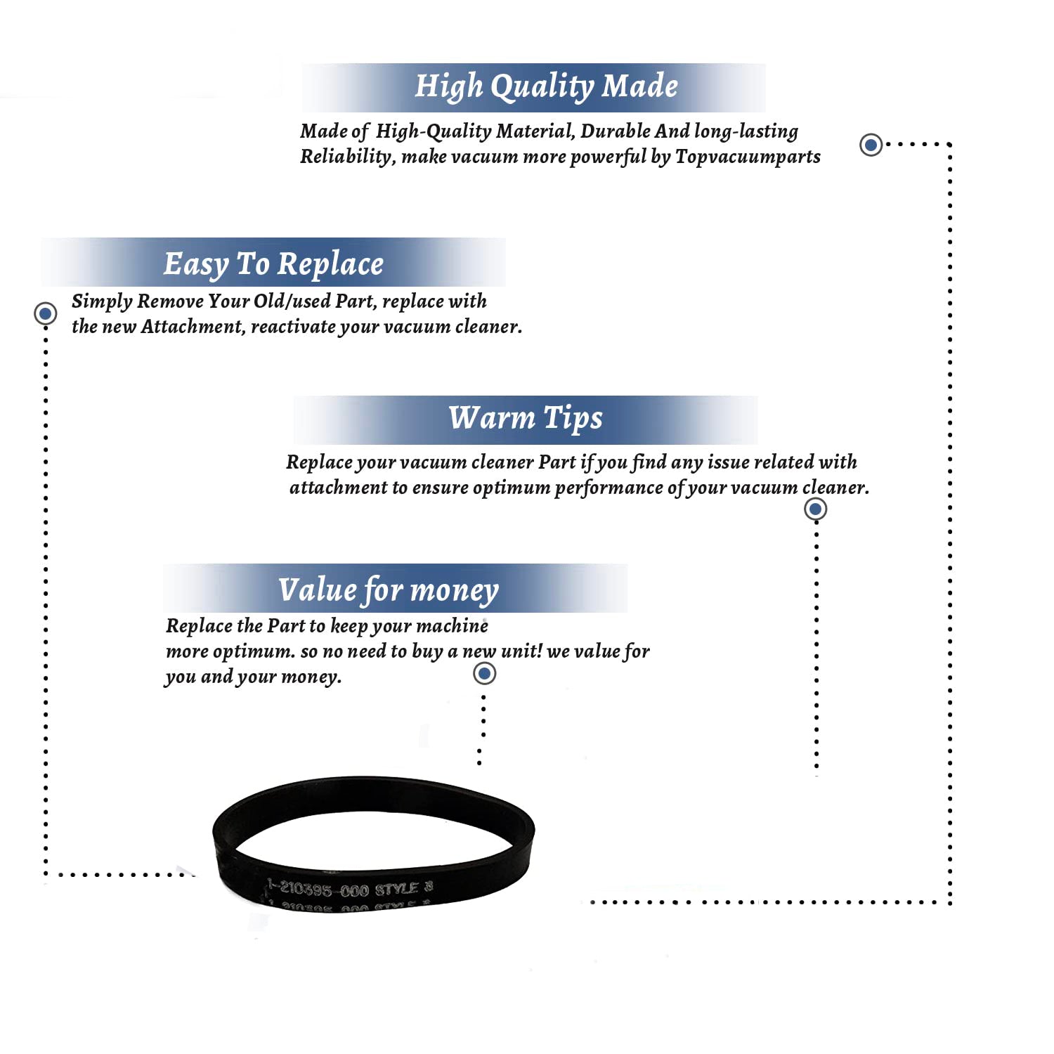 Topvacuumparts Replacement Part For Dirt Devil, RO-210395, Style 3 Vacuum Cleaner Flat Belt # compare to part 1210395000