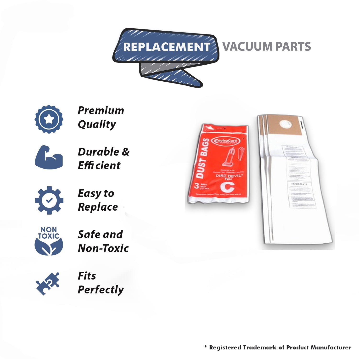 Topvacuumparts Replacement Part For Dirt Devil Vacuum Paper Bags 3pk for Fit Type C, D7200# compare to part 3700147001