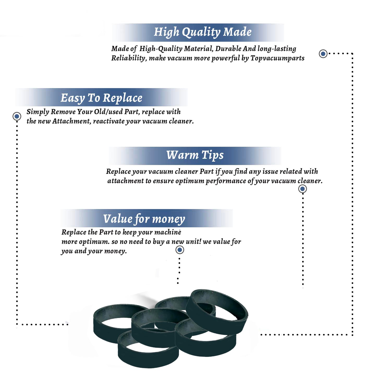 Topvacuumparts Replacement Part for Dirt Devil Hand Vac Belt Fits: All Hand Vac Models, 6 Belts # Compare to Part 1232240001