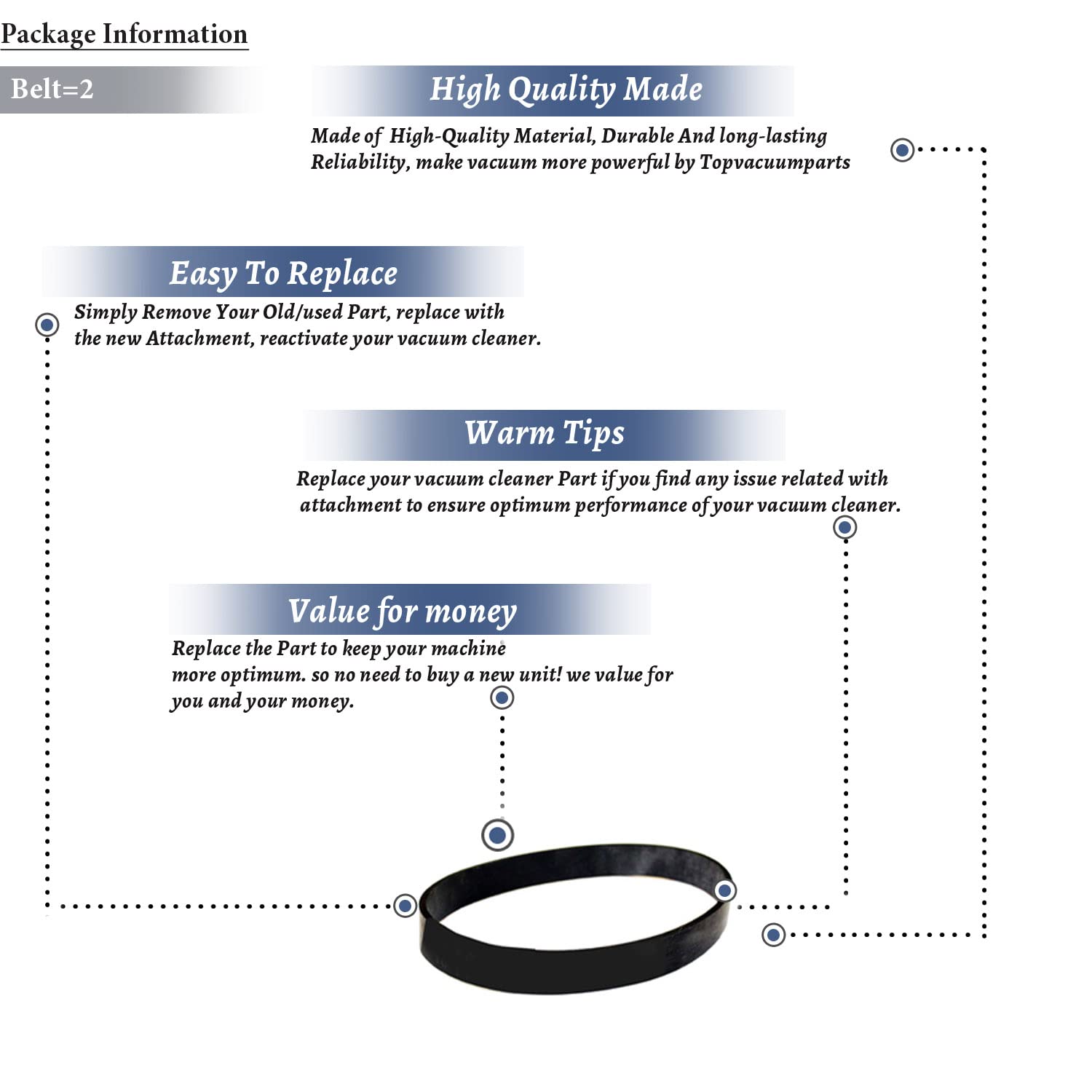 Topvacuumparts Replacement for Hoover Vacuum Belts Fits Windtunnel vacuum Power Drive # compare to part 12714