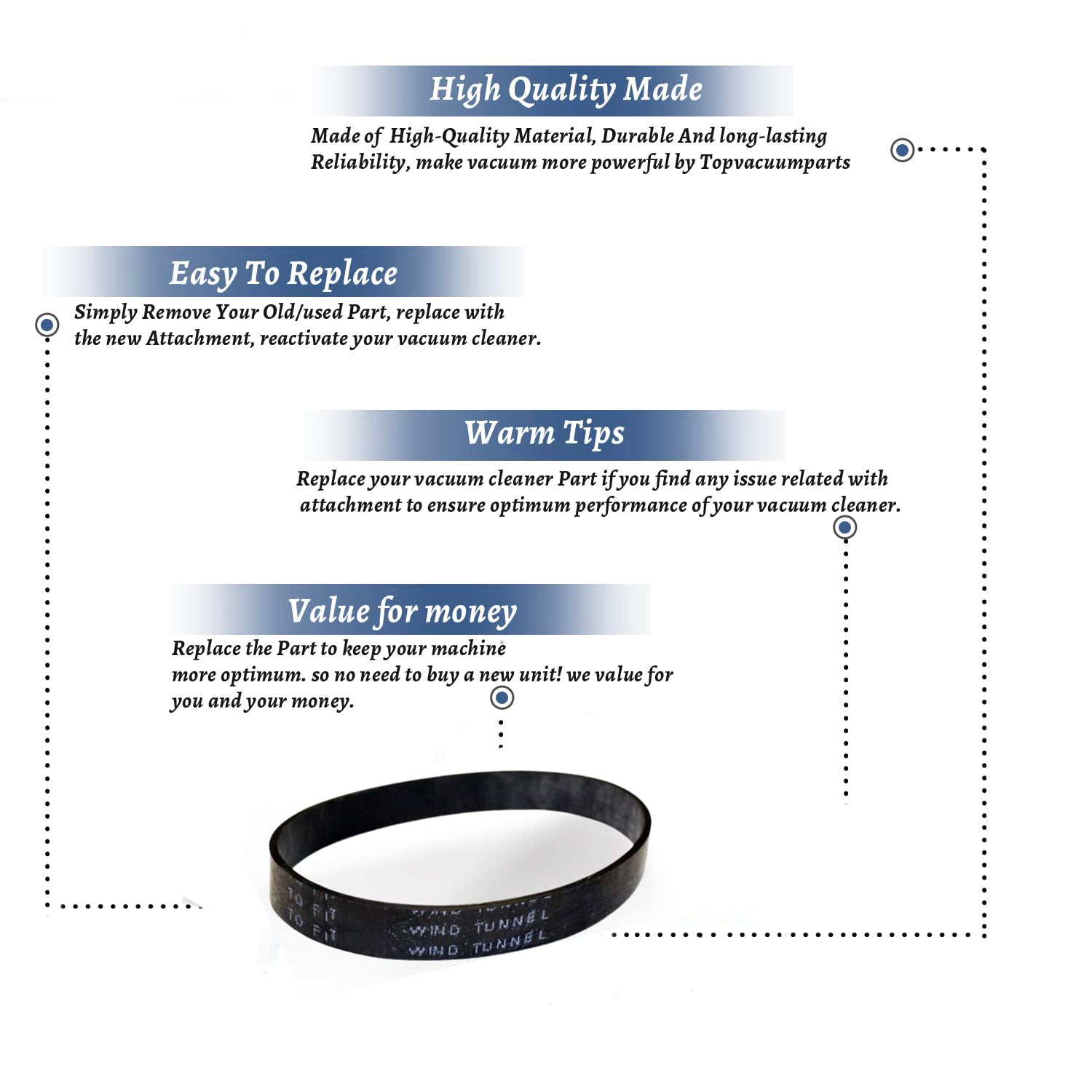 Topvacuumparts Replacement Part for Hoover Windtunnel Without Power Drive Vacuum Cleaner Belt # Compare to Part 12714