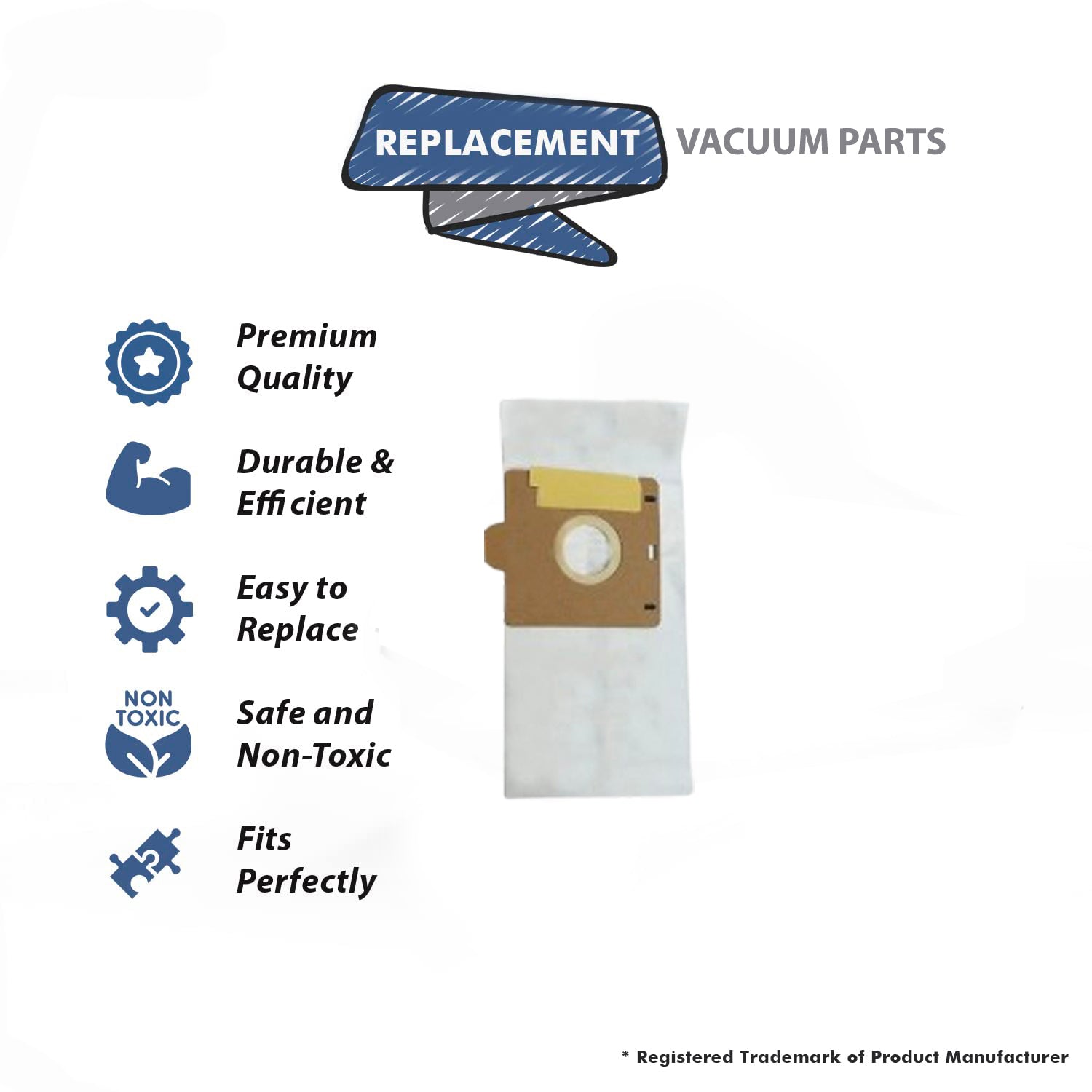 Topvacuumparts Replacement Part for Eureka Style T Canister Turbo Lite 970 and 980 Series Vacuum Cleaner Bags 6PK # compare to part 61555B-6