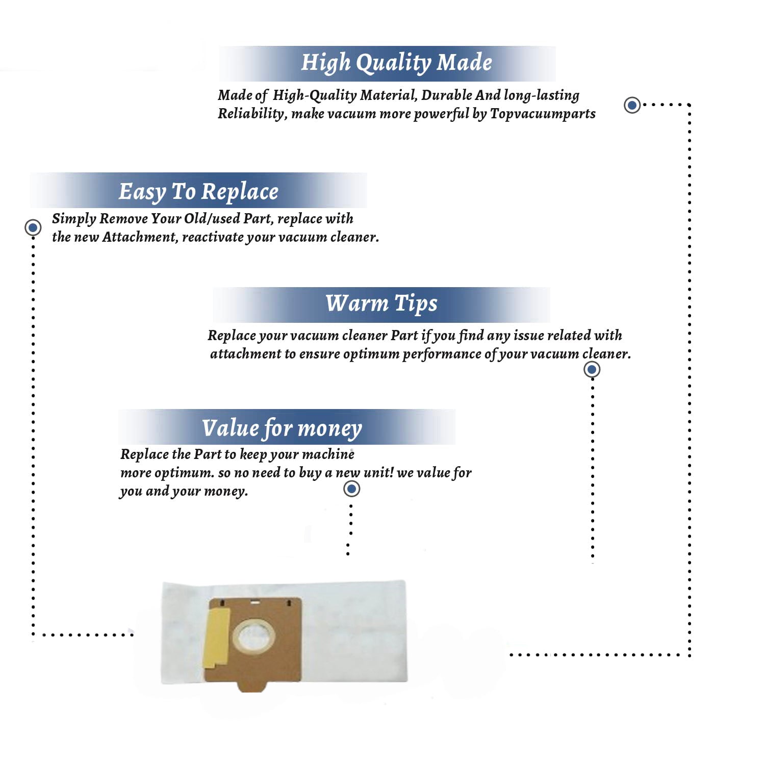 Topvacuumparts Replacement Part for Eureka Style T Canister Turbo Lite 970 and 980 Series Vacuum Cleaner Bags 6PK # compare to part 61555B-6