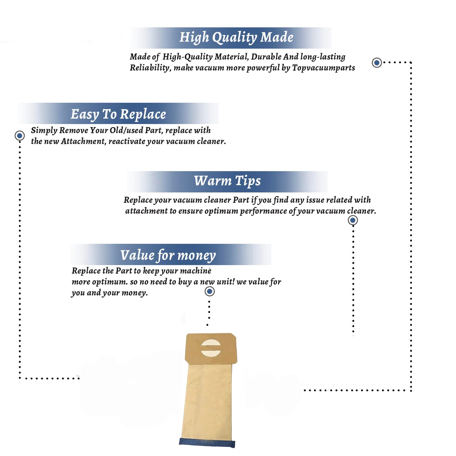 Topvacuumparts Vacuum Paper Bags Replacement Part For Electrolux Style U Discovery Uprights 12 Pack # compare to part 138