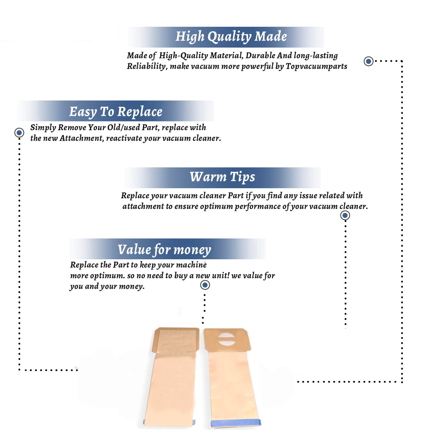 Topvacuumparts Replacement for Electrolux Bags Upright Vacuum Cleaner Style U # compare to parts 138FPC