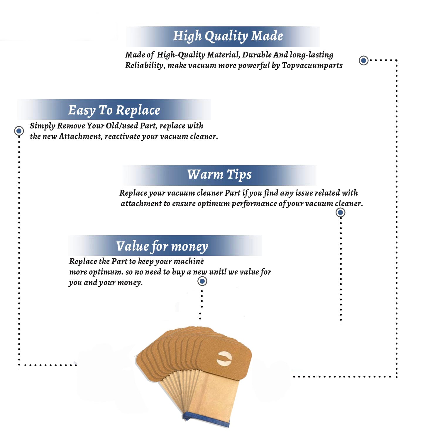Topvacuumparts Replacement Micro Filtration Vacuum Bags Upright Style U and ProTeam Prolux  # compare to parts 138FPC