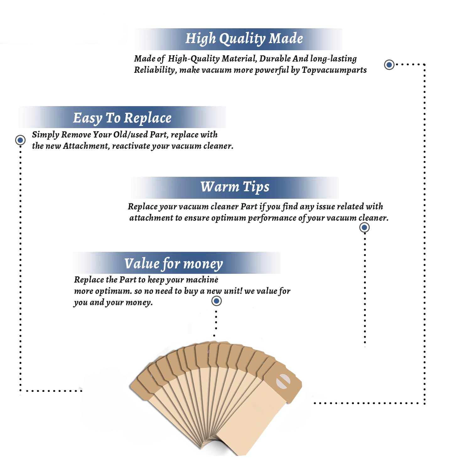 Topvacuumparts Replacement for Electrolux Bags U Style Upright Vacuum Cleaner # compare to parts 138FPC