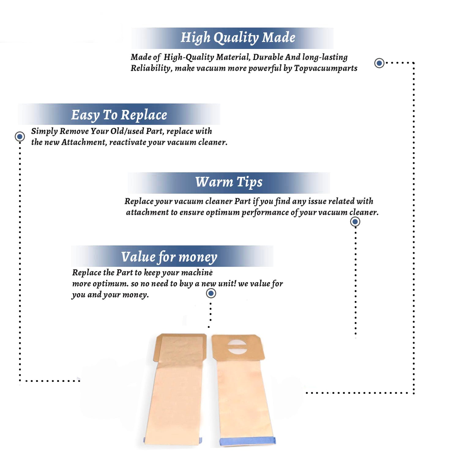 Topvacuumparts Replacement for Electrolux Bags Upright Vacuum Cleaner Style U # parts 138FPC