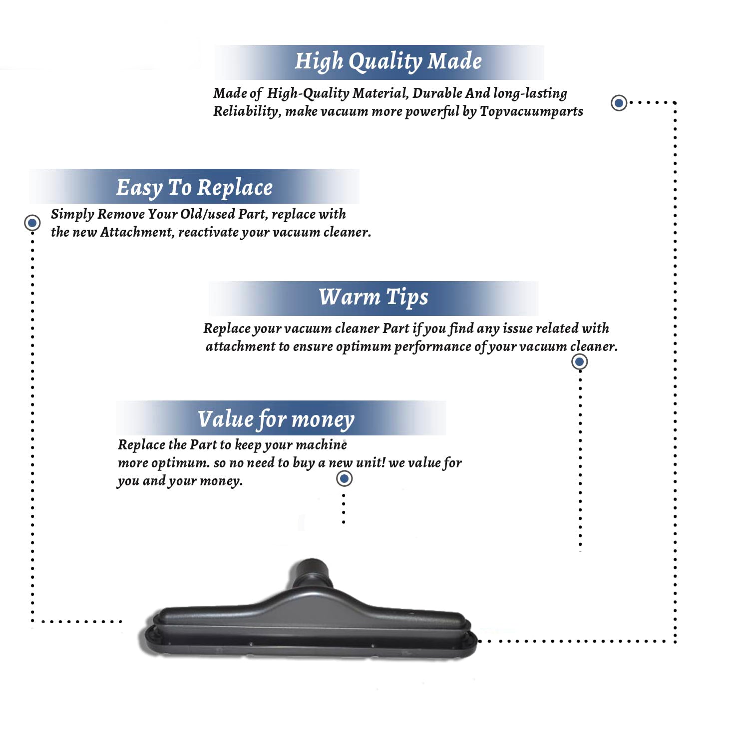 Topvacuumparts Carpet Tool Replacement for Fit All 1 1/2'' inches Vacuum Attachment Accessories, Scallop Face Black # compare to part 14-1400-22
