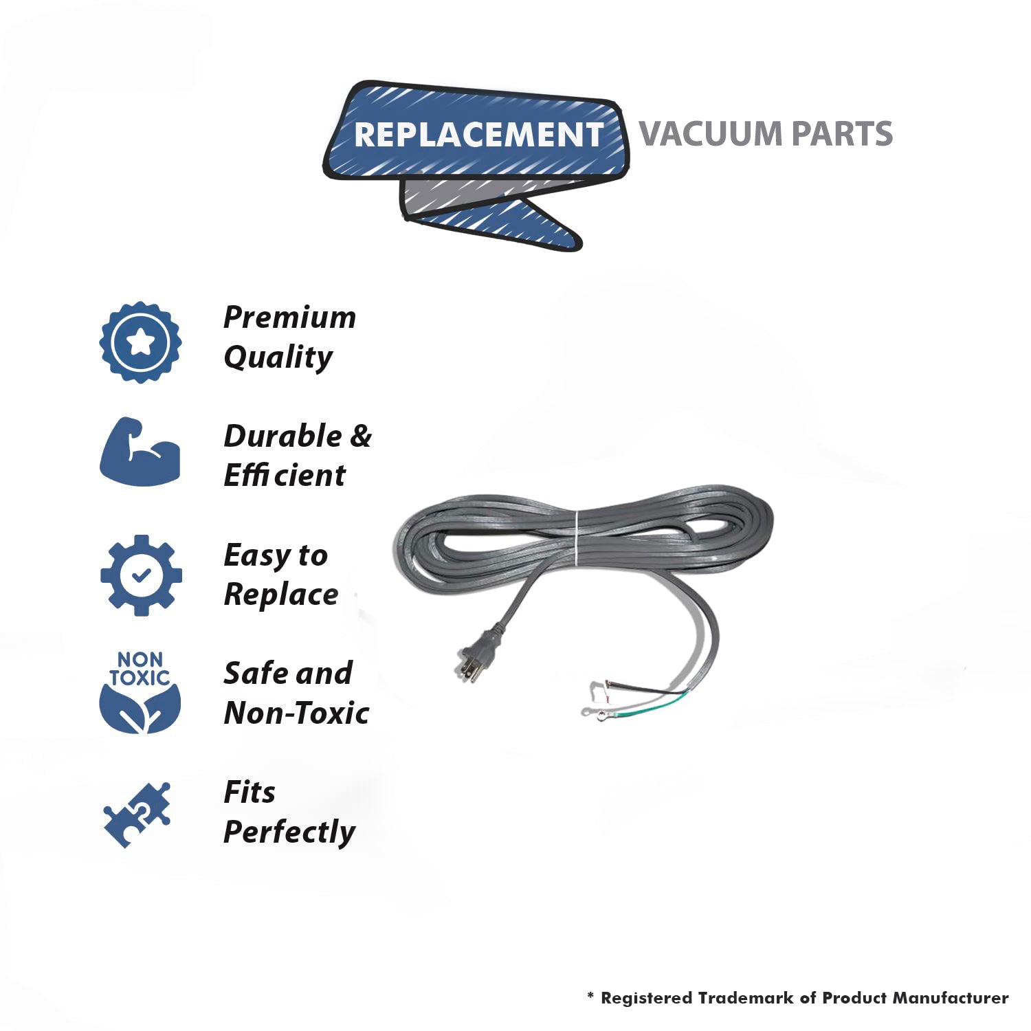 Topvacuumparts Replacement Part for fit all 18 Gauge 3 Prong Heavy Duty Extension Cord-for Commercial Use (50', Gray), 50 Feet # Part 14-5324-69