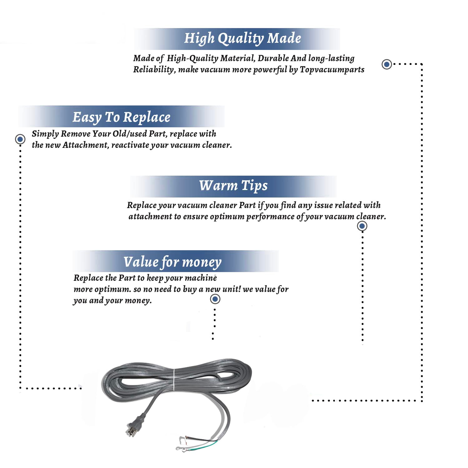 Topvacuumparts Replacement Part for fit all 18 Gauge 3 Prong Heavy Duty Extension Cord-for Commercial Use (50', Gray), 50 Feet # Part 14-5324-69