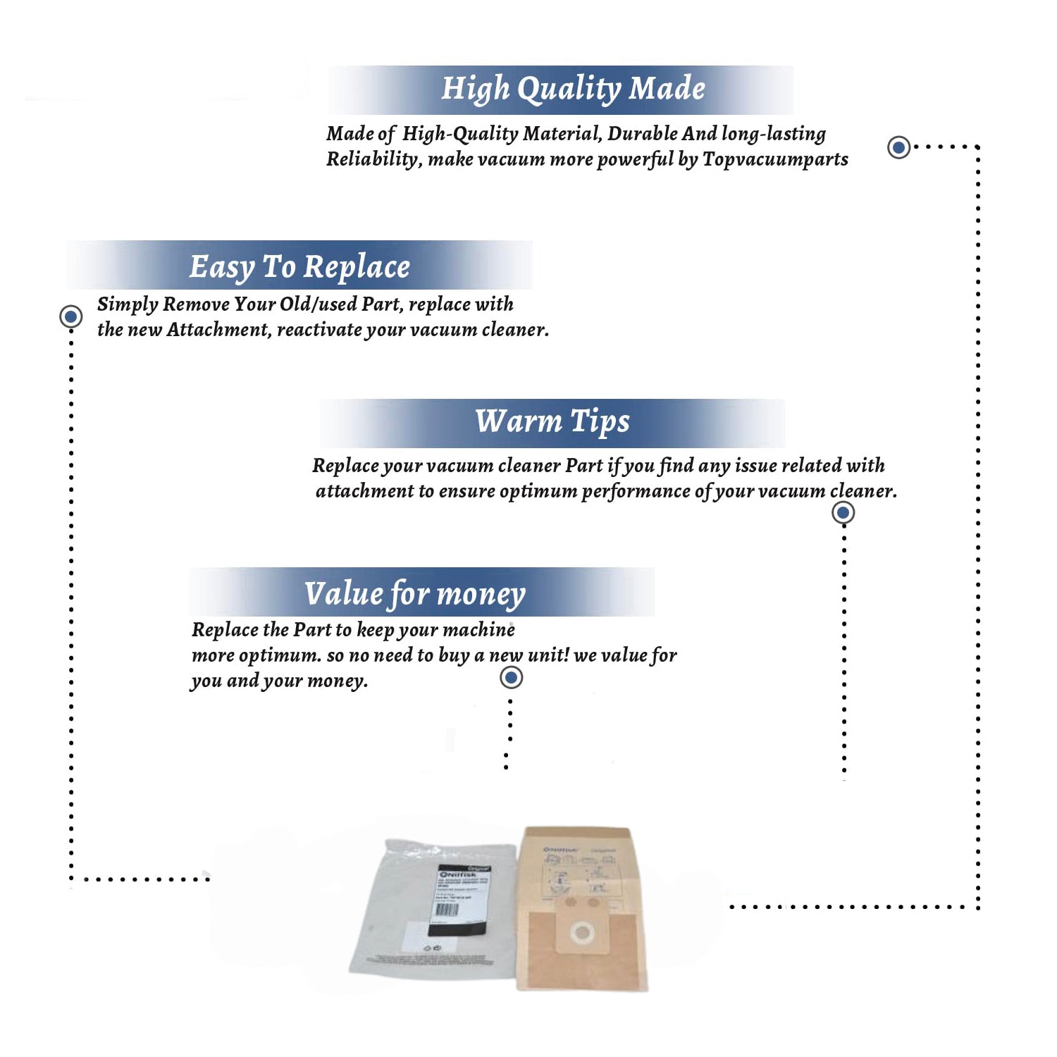 Topvacuumparts Replacement Part For Advance NILFISK GDP2000 Commercial vacuum cleaner paper bags (10 Bags) # Compare to part 1408618000