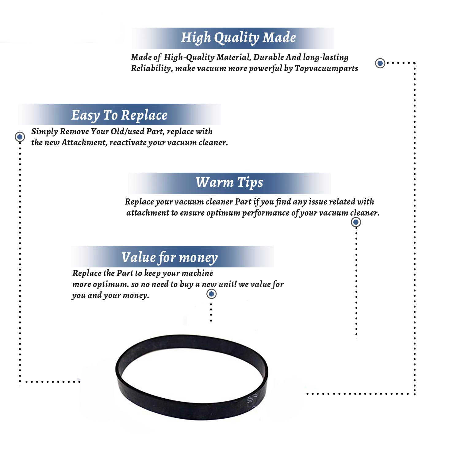 Topvacuumparts Replacement Part For Royal 15 Dynamite Vacuum Cleaner Belt # compare to part 14835