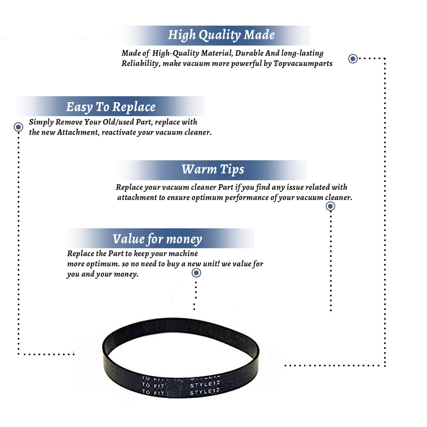 Topvacuumparts Replacement Part For Royal 087300, 087400, 087305 Style 12 Flat Vacuum Cleaner Belt # compare to part 14836
