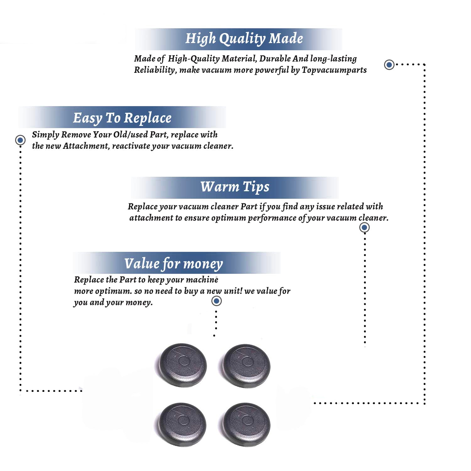 Topvacuumparts (4) Wheel Rear 3676 M/M III by Replacement Part For Eureka Sanitaire # compare to part 15409A-119N