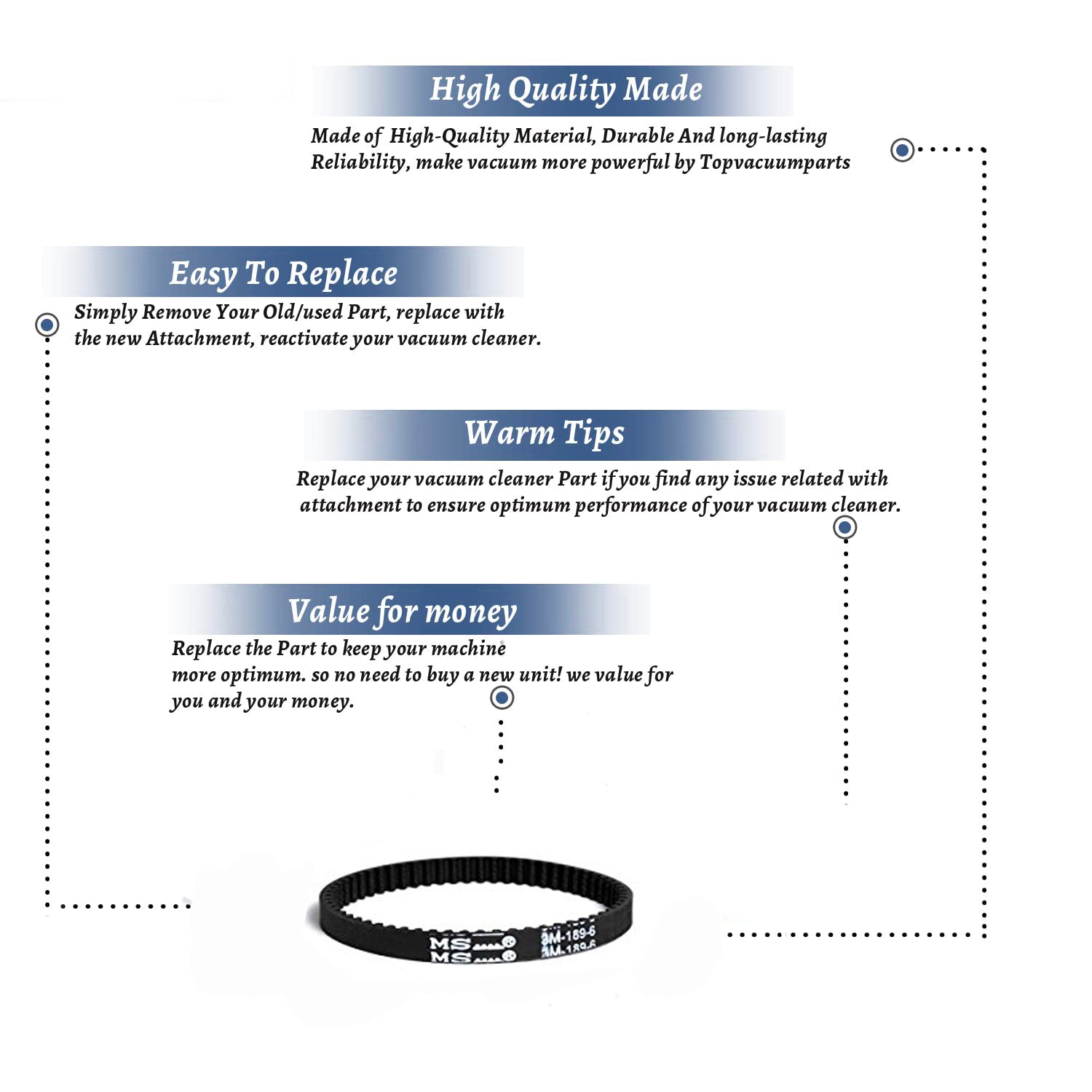 Topvacuumparts 2 Pk Replacement Part for Part for Bissell Pro Heat Deep Clean Small Brush Belt, # Compare to Part 1602669