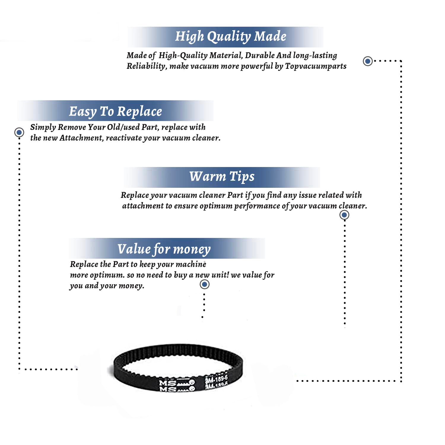 Topvacuumparts Replacement Part For Bissell Vacuum Geared Belt Left Side Part Fits 17N49, 17N4P, 17N4, 17N42, 17N43 Vac Models # part 1602669