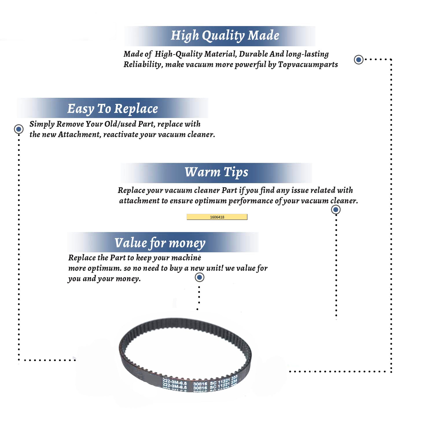 Topvacuumparts Replacement Part for Bissell, ProHeat 2X Revolution Large Pump Belt [2 Belts] # Compare to Part 1606418