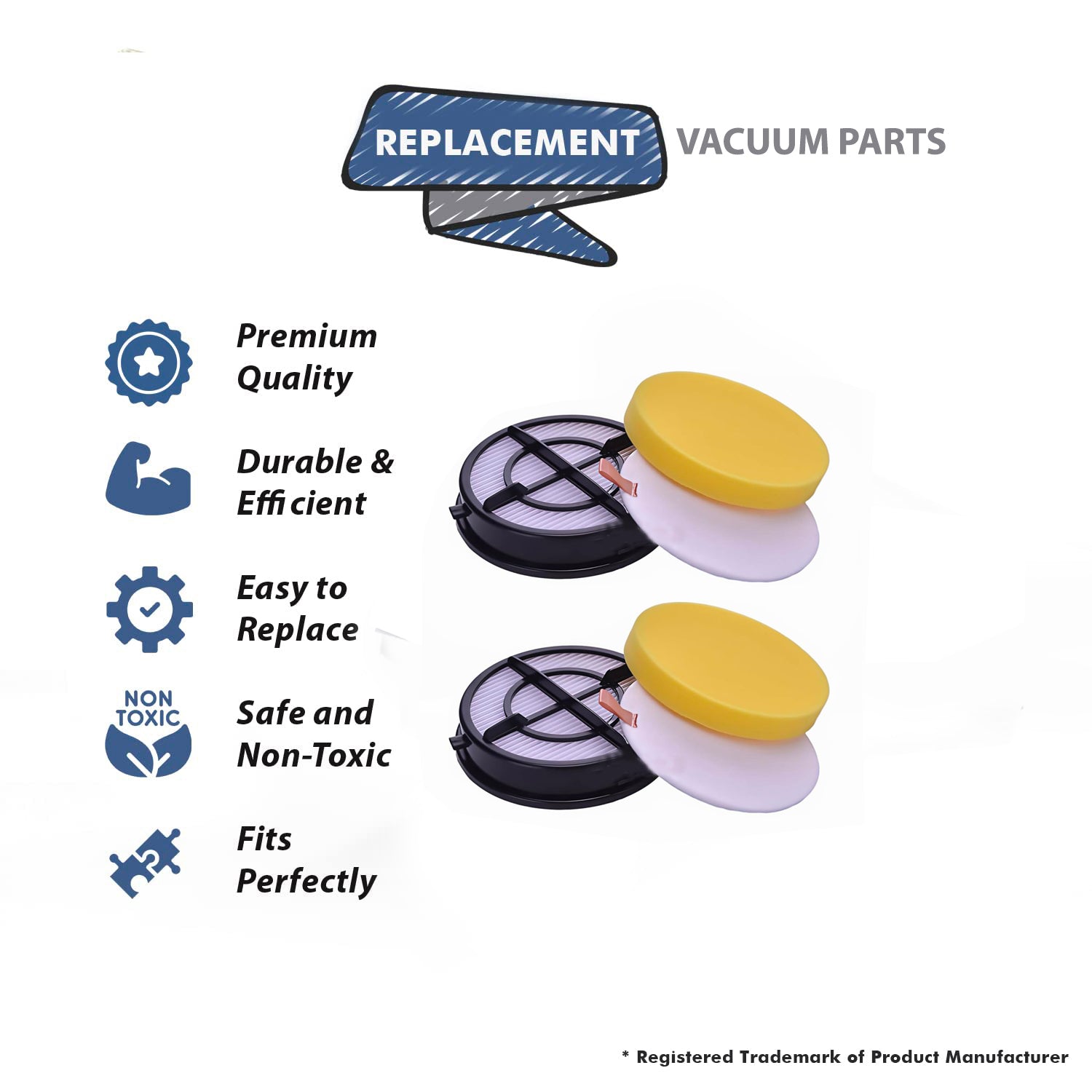 Topvacuumparts 2-Pack 1650 Filter Replacement for Bissell Pet Hair Eraser Turbo Upright Vac 1650A,1650C, 16501, 16507, 16508 #Part 1608860 & 1608861