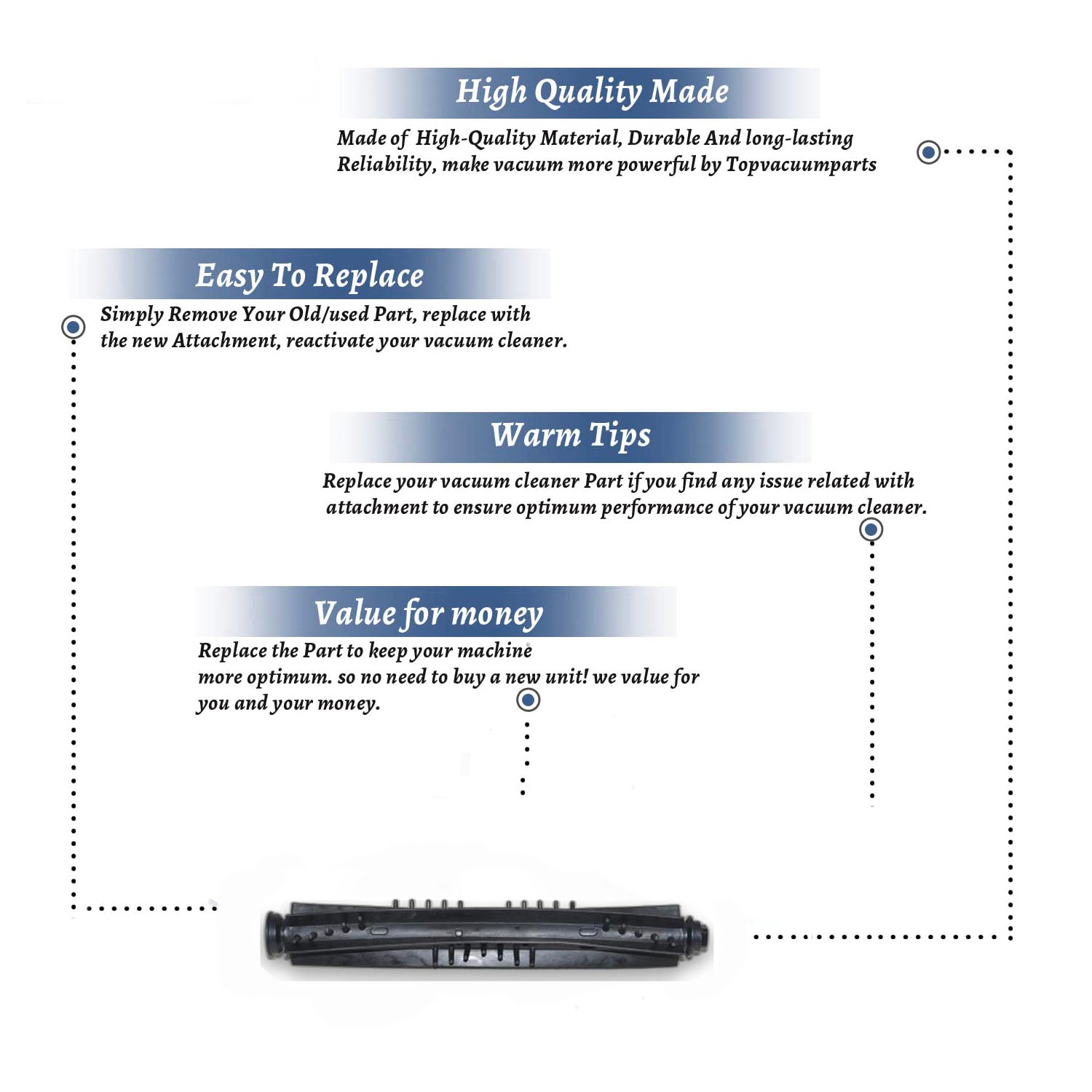 Topvacuumparts Replacement Part For Bissell Brushroll for Models 1954, 19542, 19543, 1954R # compare to part 1609895