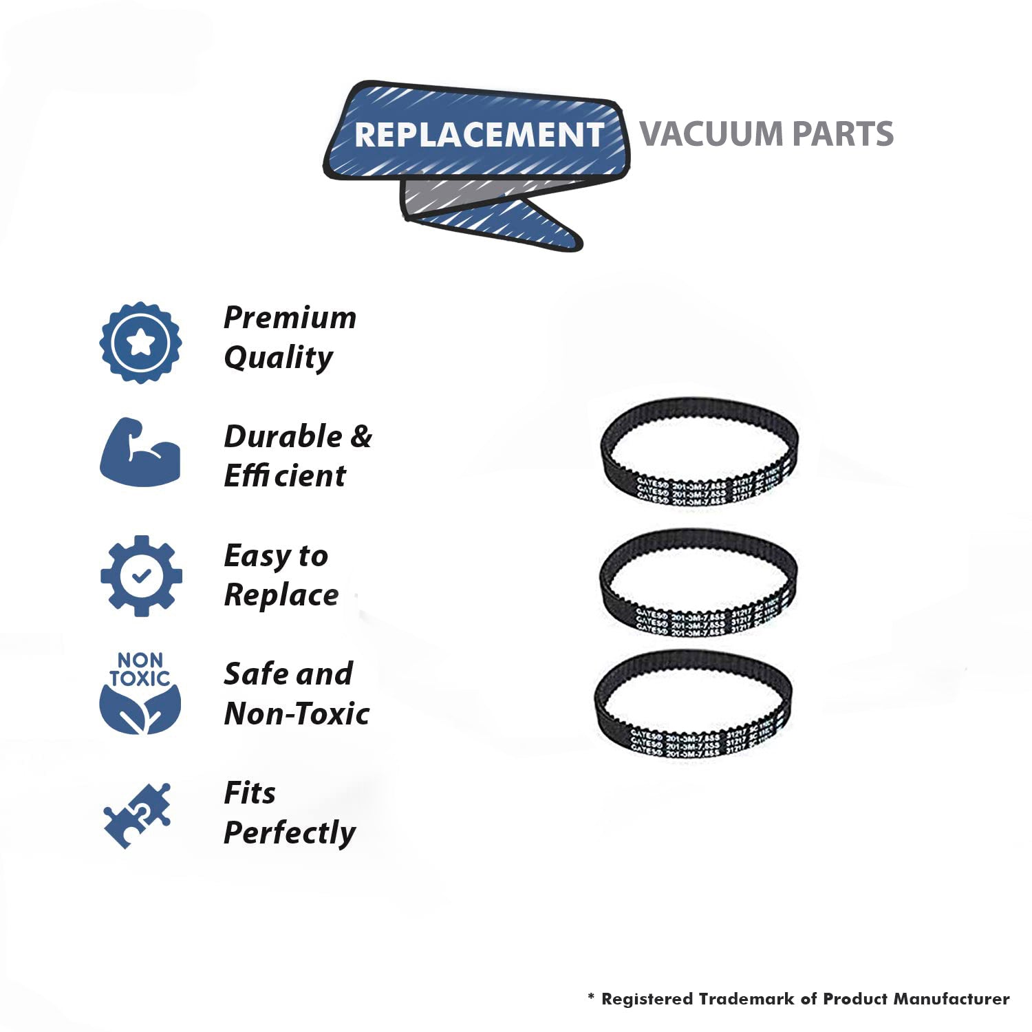 Topvacuumparts Replacement For Bissell Proheat 2X Revolution Pet Cogged Brush Belt 3Pk Fits 1964, , 2007p, 2283 Models # compare to parts 1611130