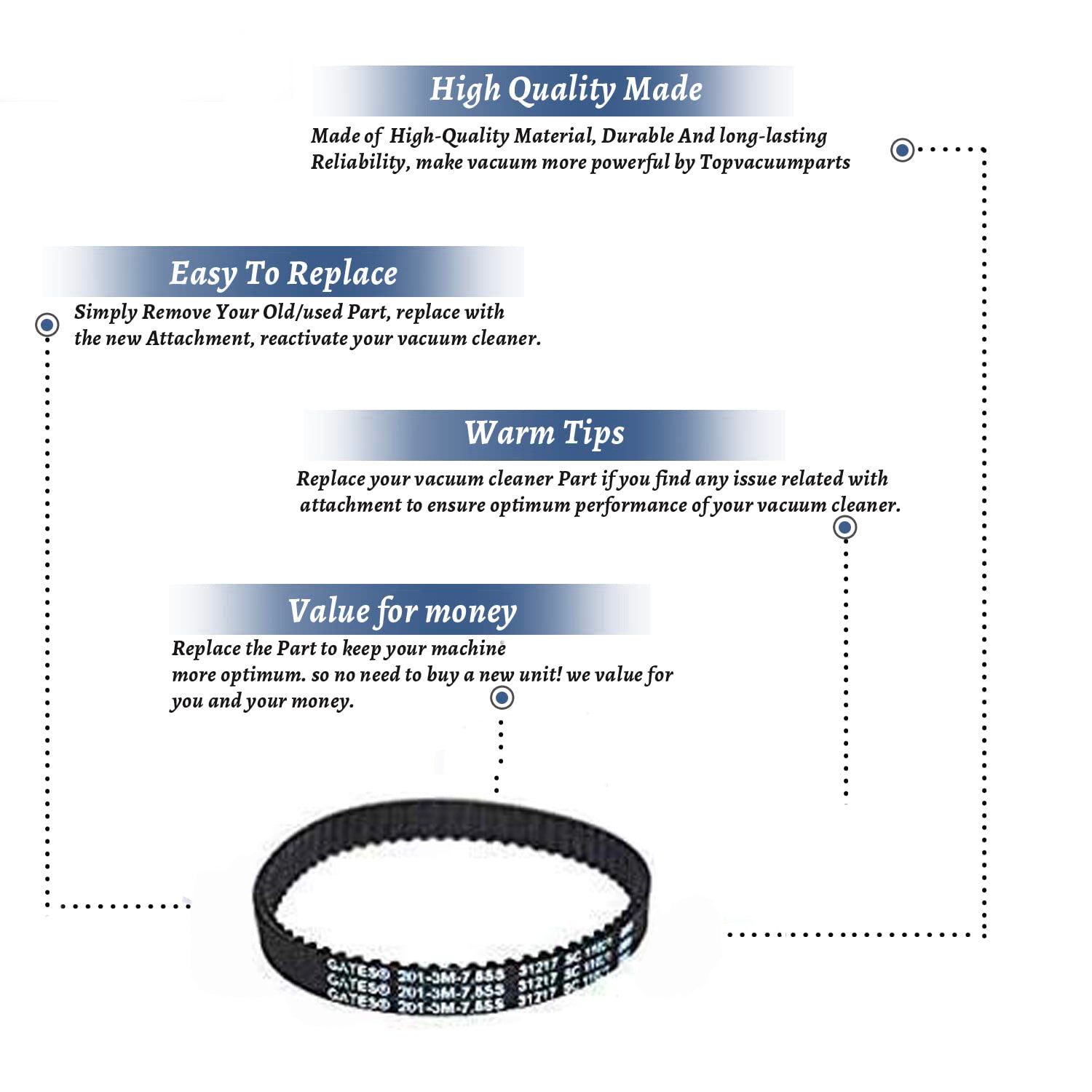 Topvacuumparts Fits For Bissell Geared Belt for Models 1986, 1964, 19862, 19863, 1986R, 1986V, 2007, 20078, 2007F, 2007G, 2007H, 2007Q # 1611130