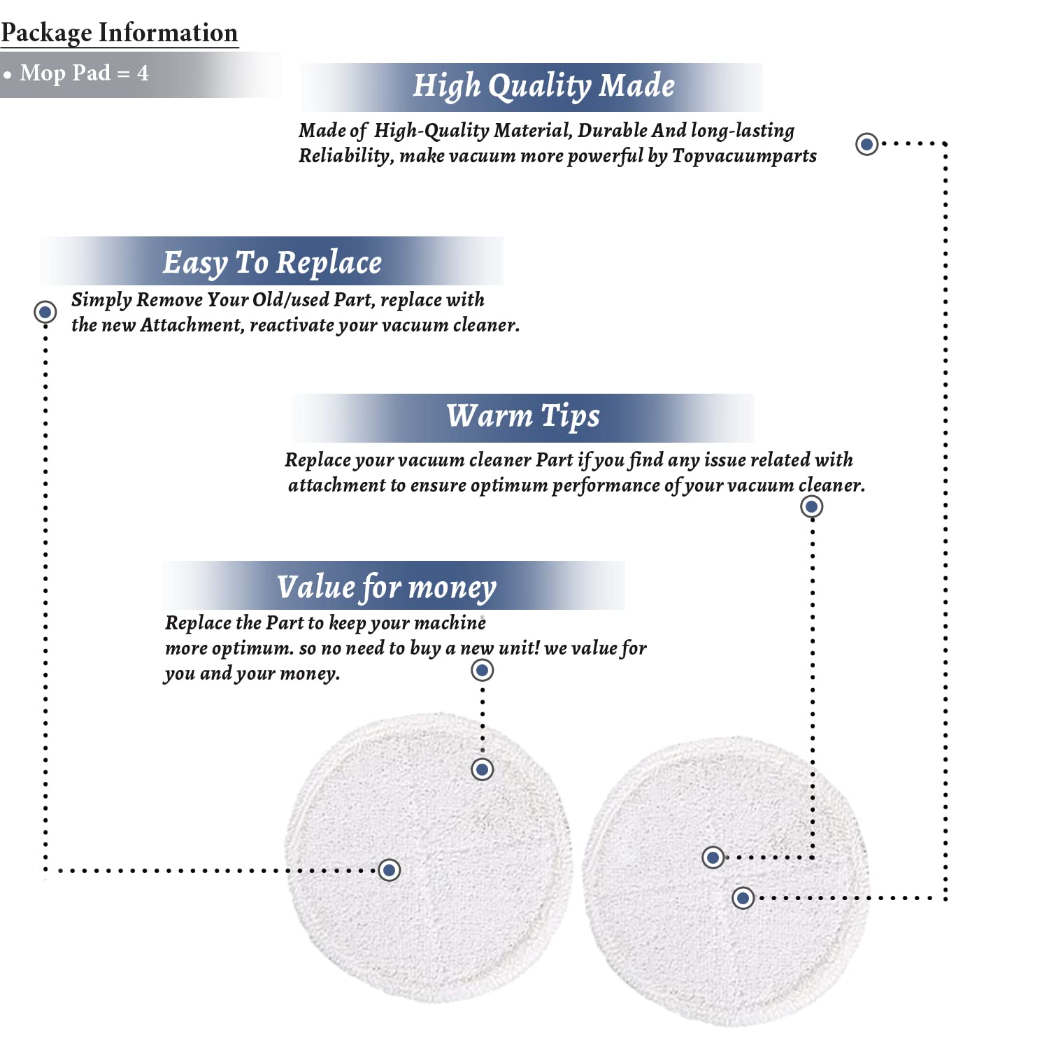 Topvacuumparts Replacement Pads (4 Pads) for Bissell Spinwave Powered Hard Floor Mop 2124 2315 20391 23157 23159 2307 2x Soft Touch # PART 1611297