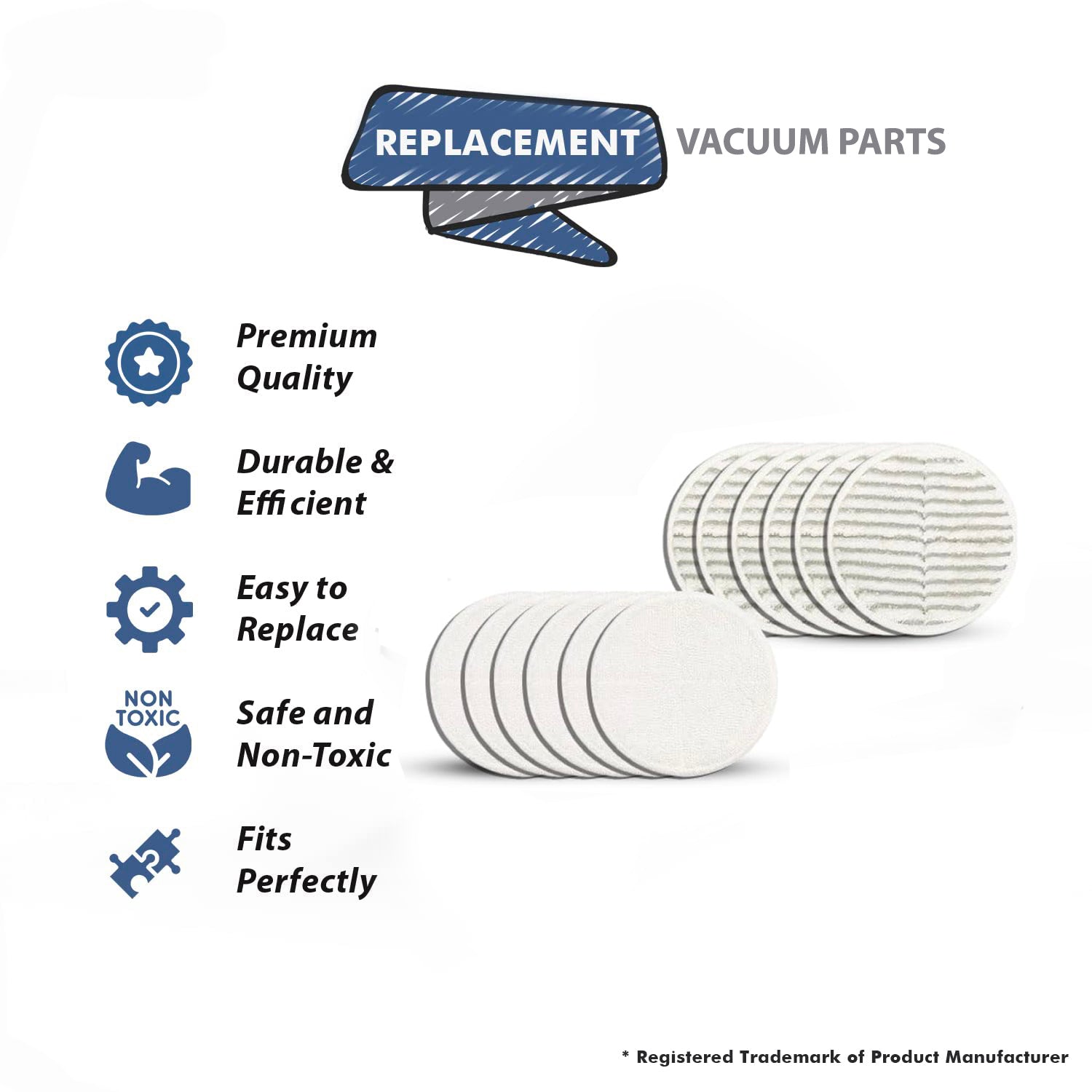 Topvacuumparts 12 Pack 23159 Mop Pads Fits for Bissell 20399 23157 23159 2039A Models Powered Hard Floor Mop # compare to parts 1611297 & 1611298