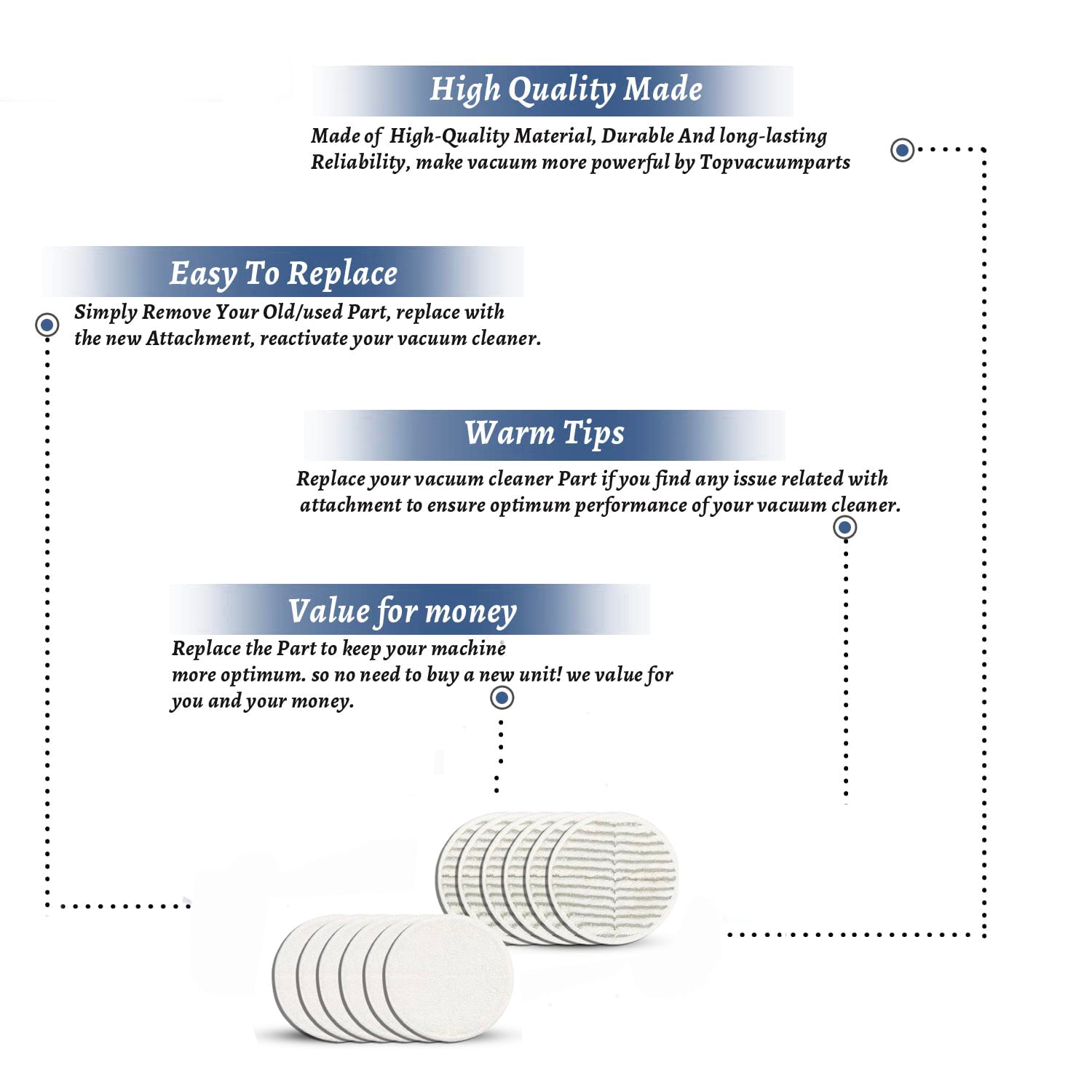 Topvacuumparts 12 Pack 23159 Mop Pads Fits for Bissell 20399 23157 23159 2039A Models Powered Hard Floor Mop # compare to parts 1611297 & 1611298