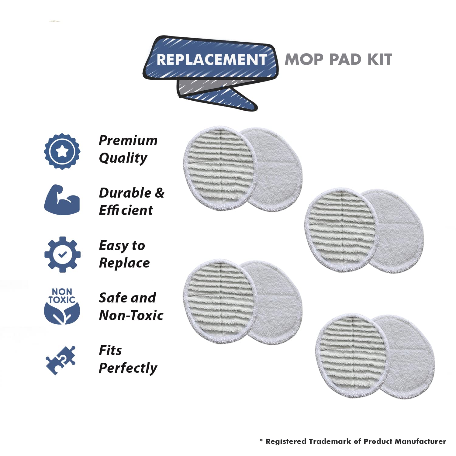 Topvacuumparts Replacement For Bissell Spinwave Mop Pad Kit Replacement Pads fits 2124, 23158 (8 Pads Total) # compare to part 1611297 & 1611298