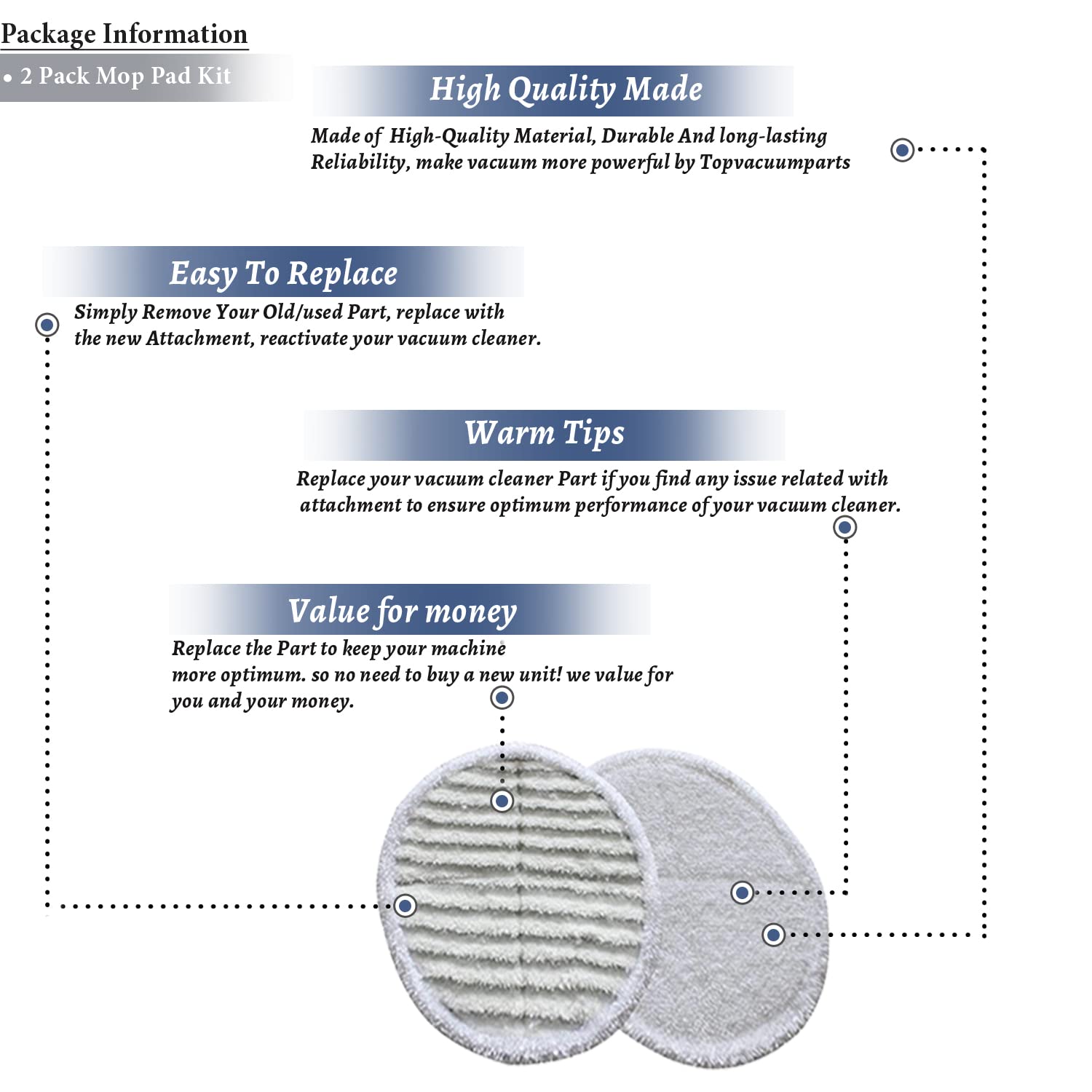 Topvacuumparts Replacement For Bissell Spinwave Mop Pad Kit Replacement Pads fits 2124, 23158 (8 Pads Total) # compare to part 1611297 & 1611298