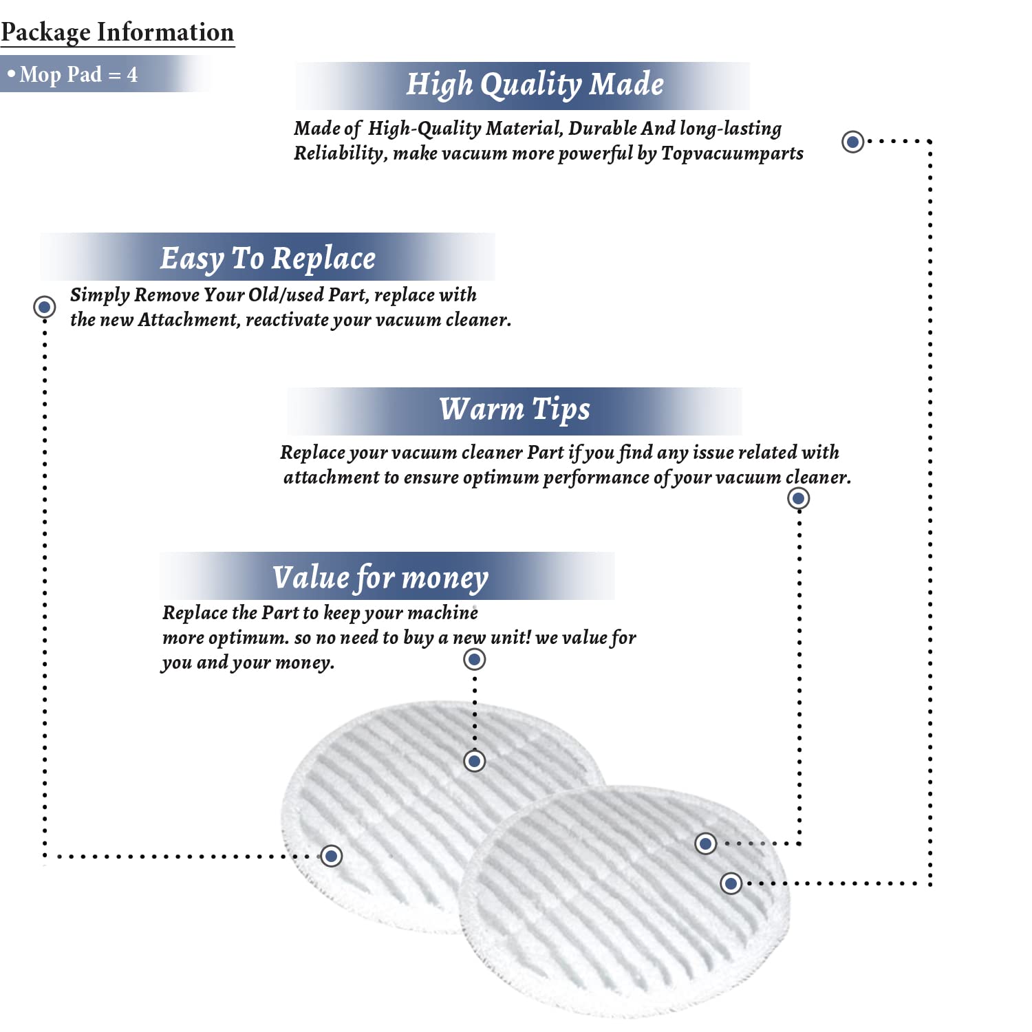 Topvacuumparts Spin-Wave Mop Replacement Pads Compatible For Bissell Spin-Wave 2039, 2039A, 2124, 2307, 23157, 20391, 20399 Series (4 PADS) # 1611298