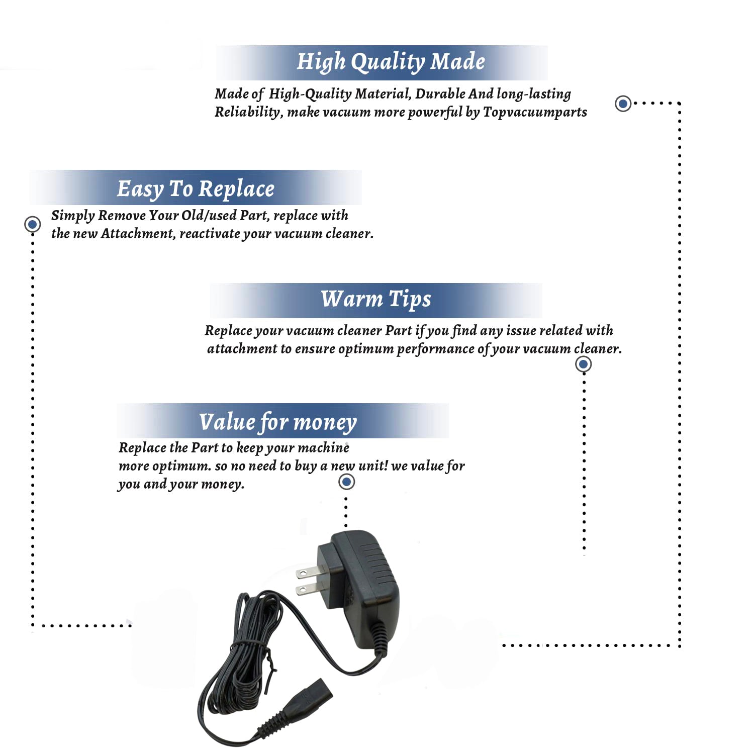 Topvacuumparts Replacement Part For Bissell Vacuum Charger Works with 2284W, 2390, 23903, 2390A Models # compare to part 1614206