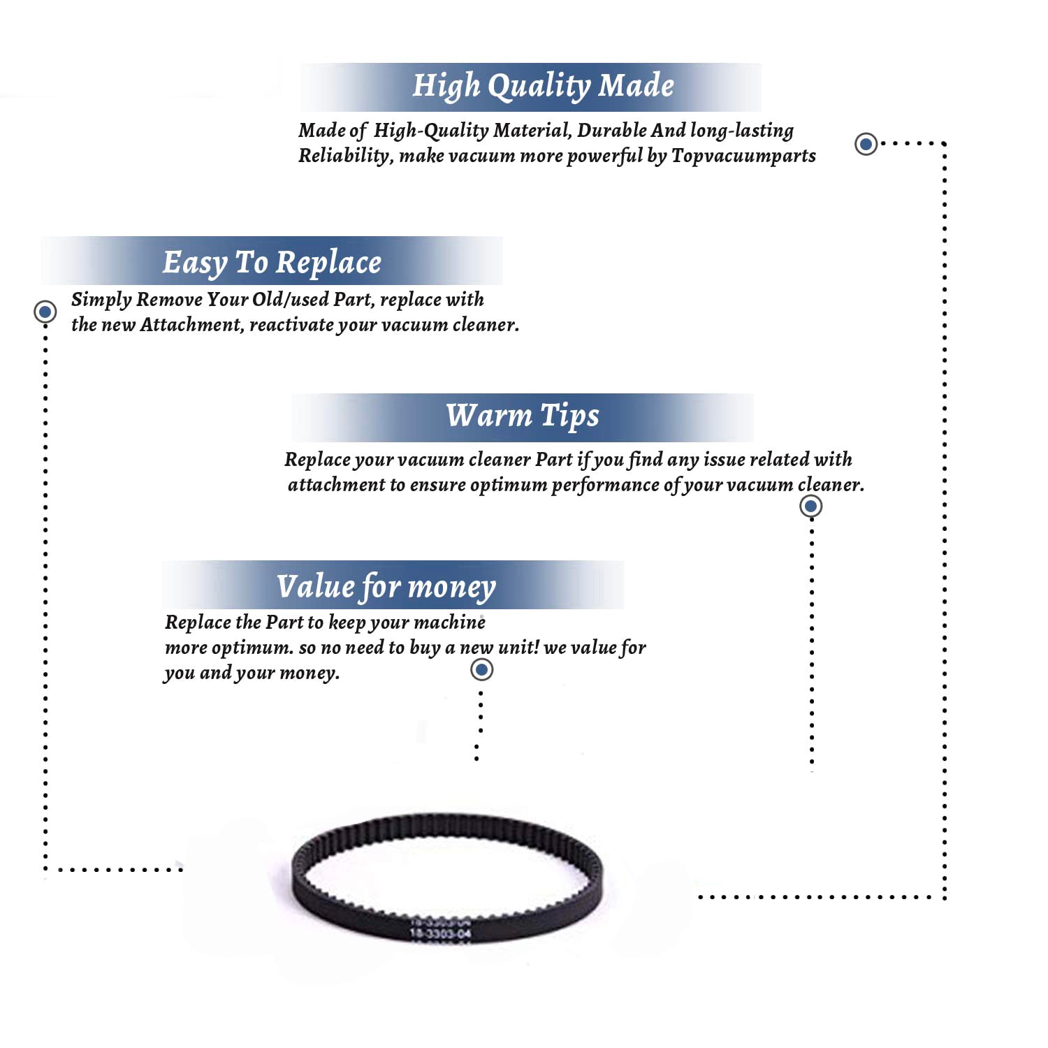 Topvacuumparts Replacement Part For Bissell Right Side Geared Belt for Models 8920, 9200, 9300# compare to part 18-3303-04