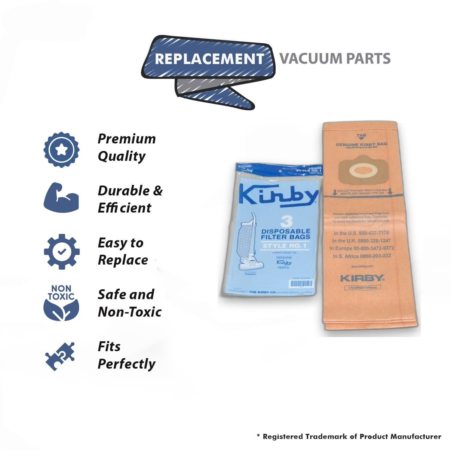 Topvacuumparts Replacement Part For Kirby 1CR, 1CB Vacuum Cleaner Style 1 Paper Bags 3Pk # Compare To Part 190679S